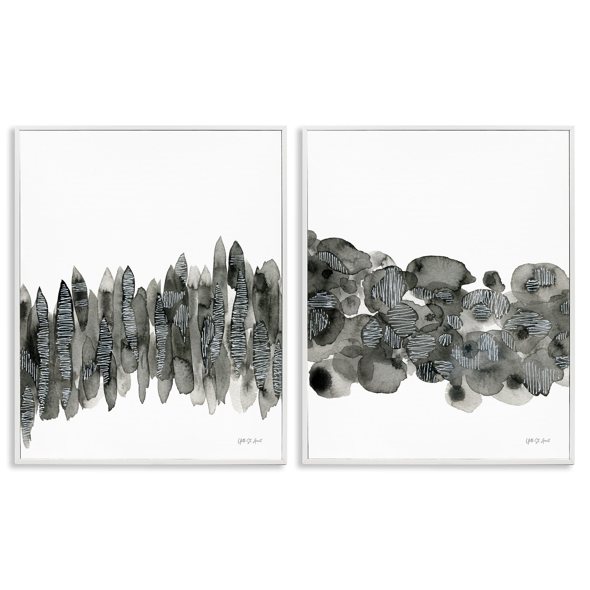 Stupell Industries Abstract Charcoal Kindling Abstract Painting White Framed Art Print Wall Art, 16 x 20, Set of 2