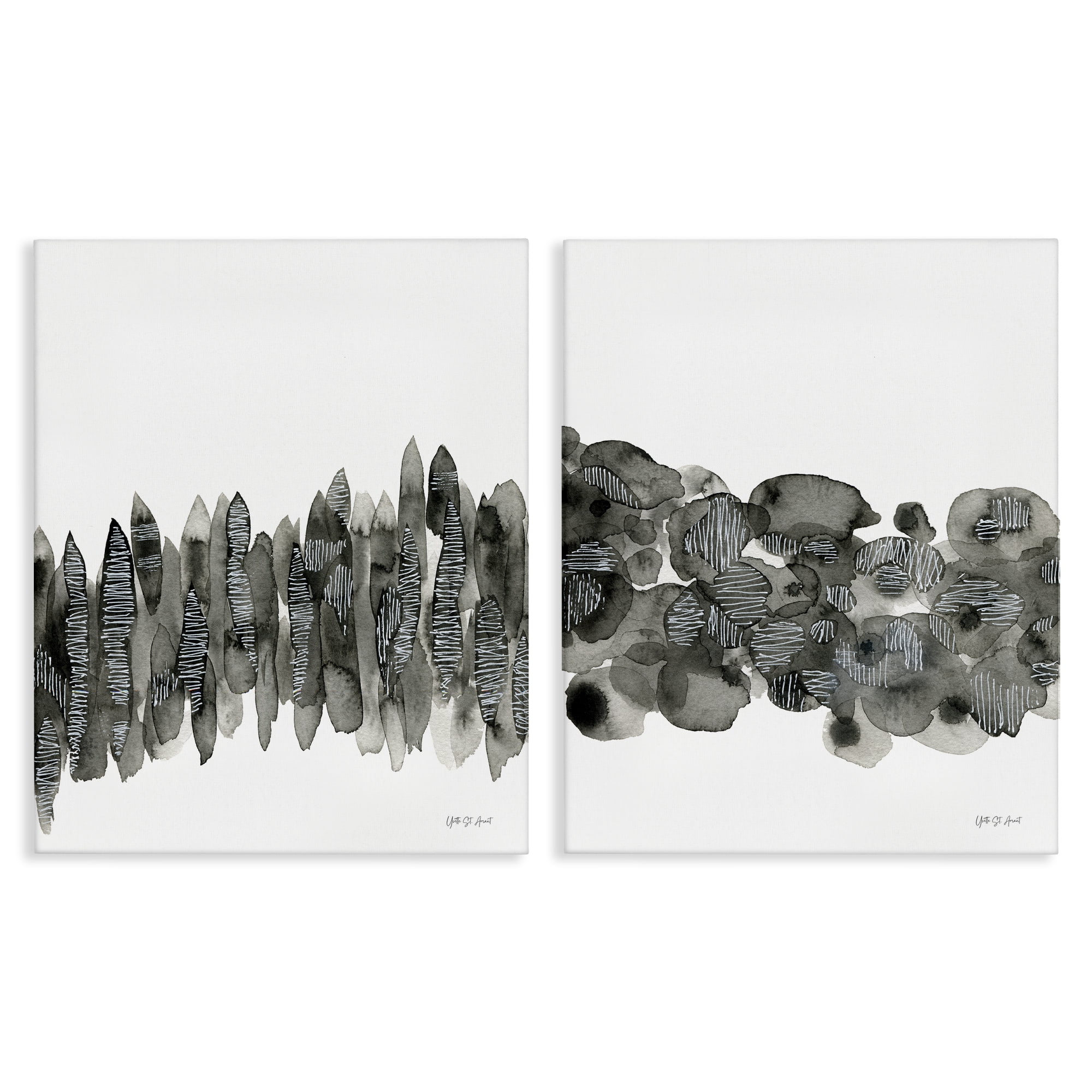Stupell Industries Abstract Charcoal Kindling Abstract Painting Wrapped Canvas Art Print Wall Art, 16 x 20, Set of 2
