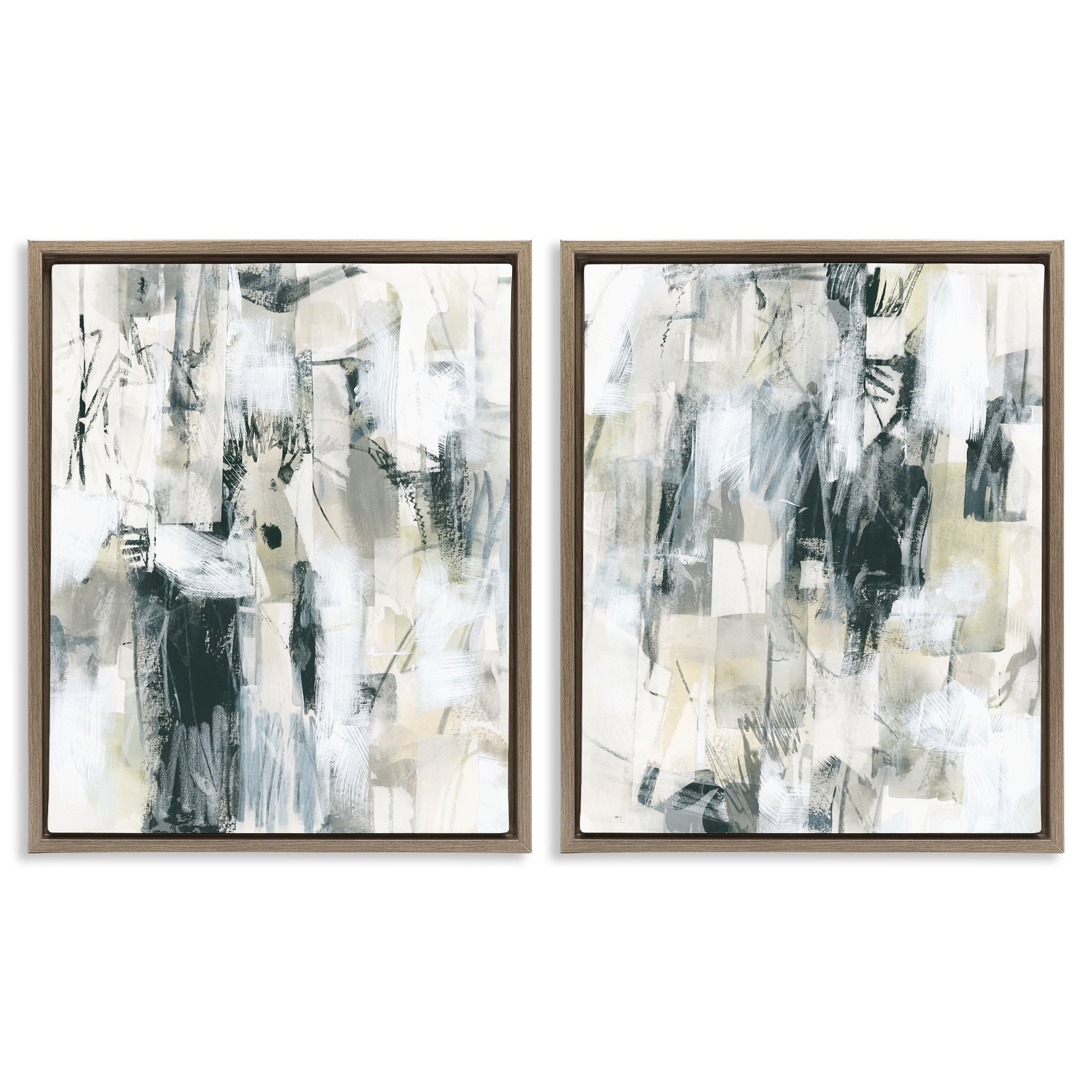 Stupell Industries Abstract Charcoal and Beige Abstract Painting Brown Floater Framed Canvas Art Print Wall Art, 17 x 21, Set of 2
