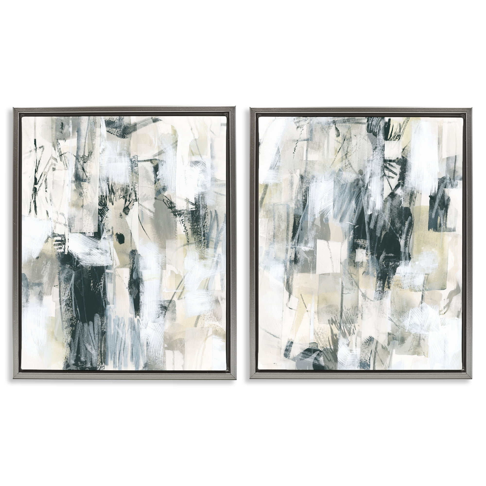 Stupell Industries Abstract Charcoal and Beige Abstract Painting Gray Floater Framed Canvas Art Print Wall Art, 31 x 25, Set of 2