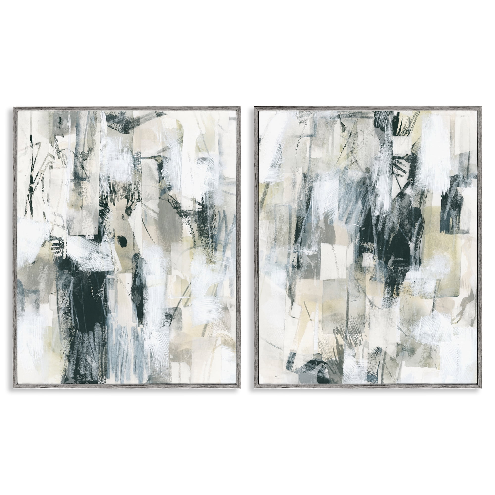 Stupell Industries Abstract Charcoal and Beige Abstract Painting Gray Framed Art Print Wall Art, 24 x 30, Set of 2