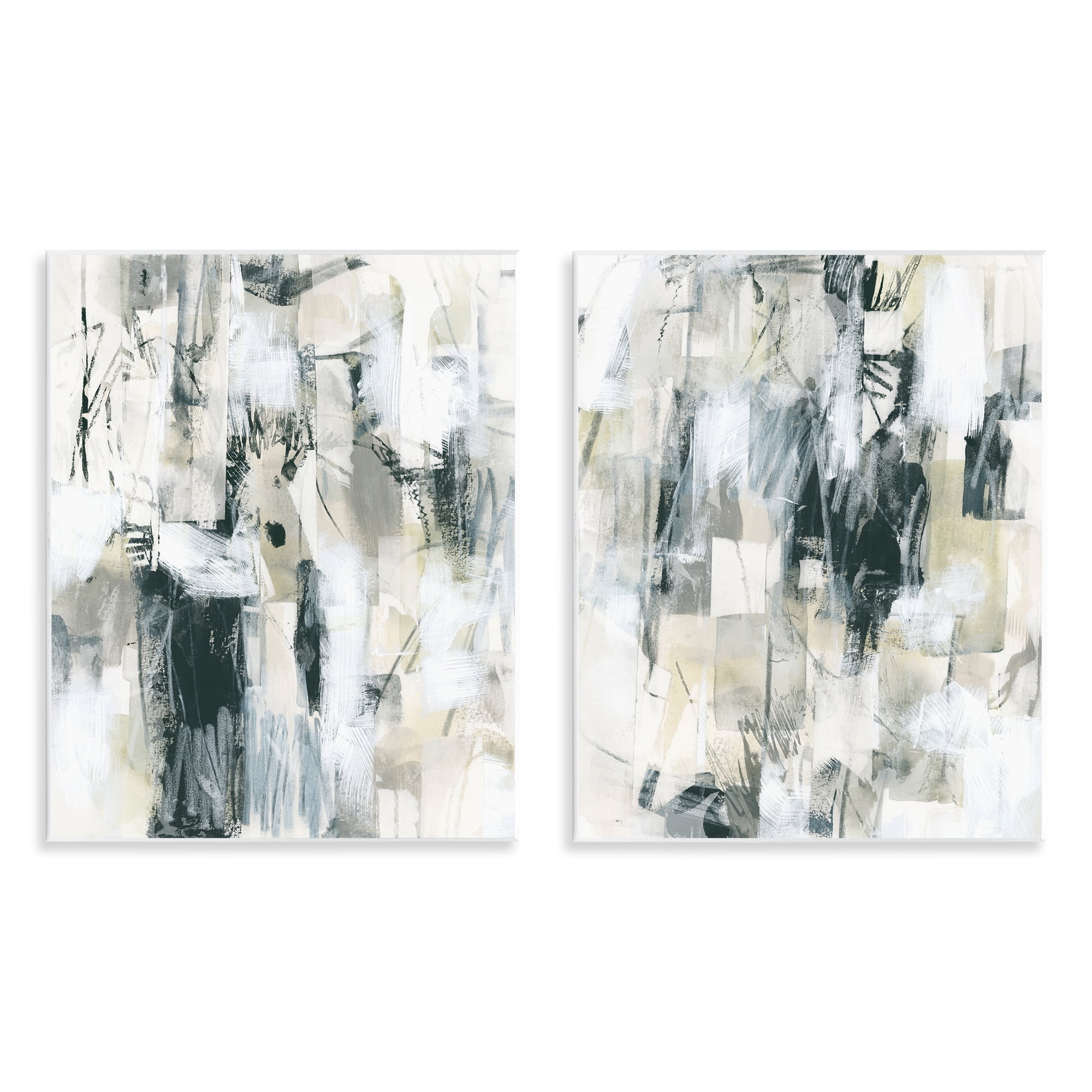 Stupell Industries Abstract Charcoal and Beige Abstract Painting Unframed Art Print Wall Art, 11 x 14, Set of 2