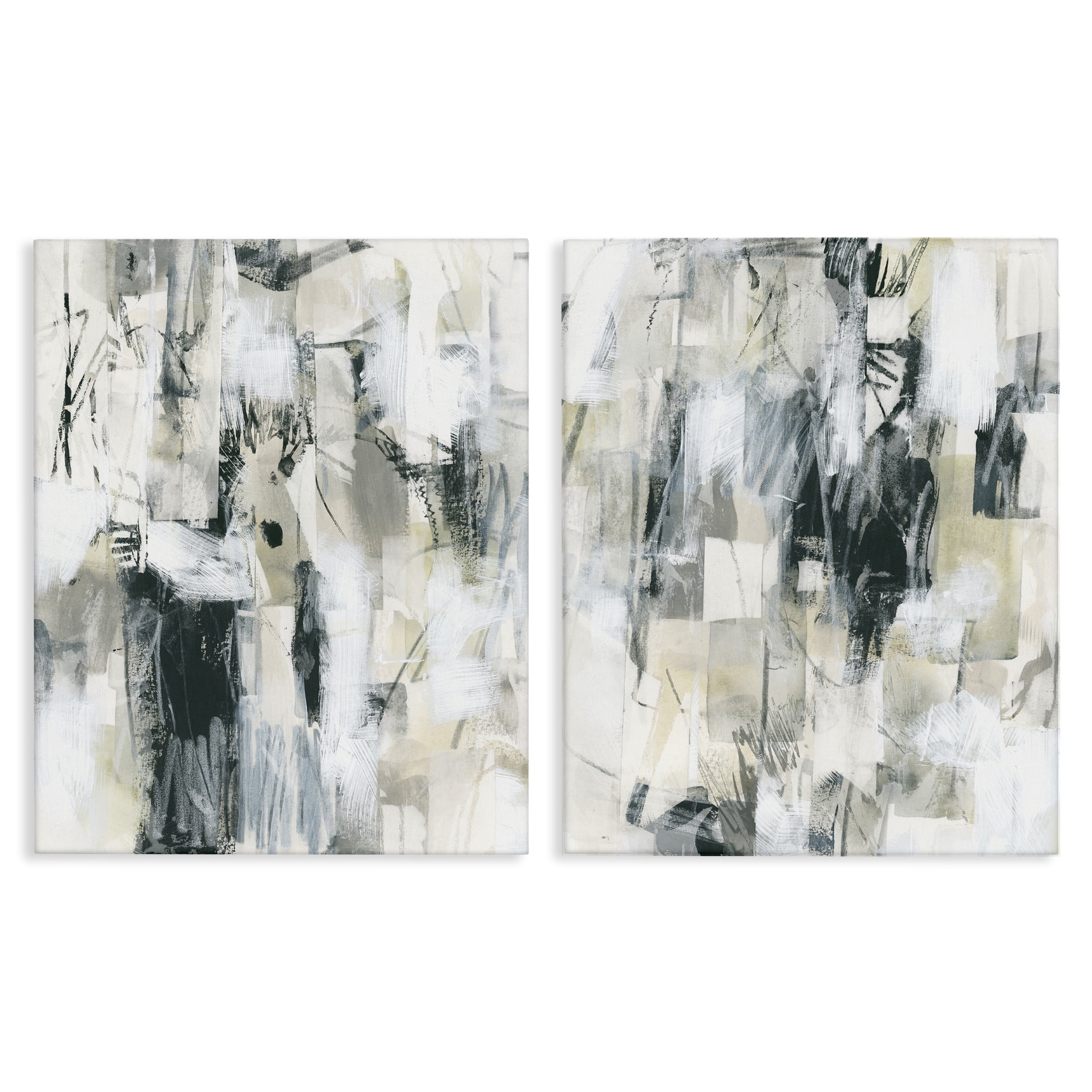 Stupell Industries Abstract Charcoal and Beige Abstract Painting Wrapped Canvas Art Print Wall Art, 24 x 30, Set of 2