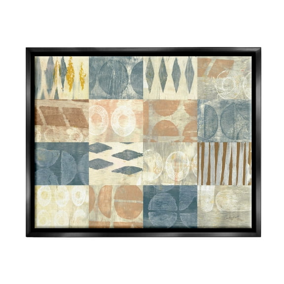 Stupell Industries Abstract Checkered Geometric Shapes Pattern Graphic Art Jet Black Floating Framed Canvas Print Wall Art, Design by Courtney Prahl