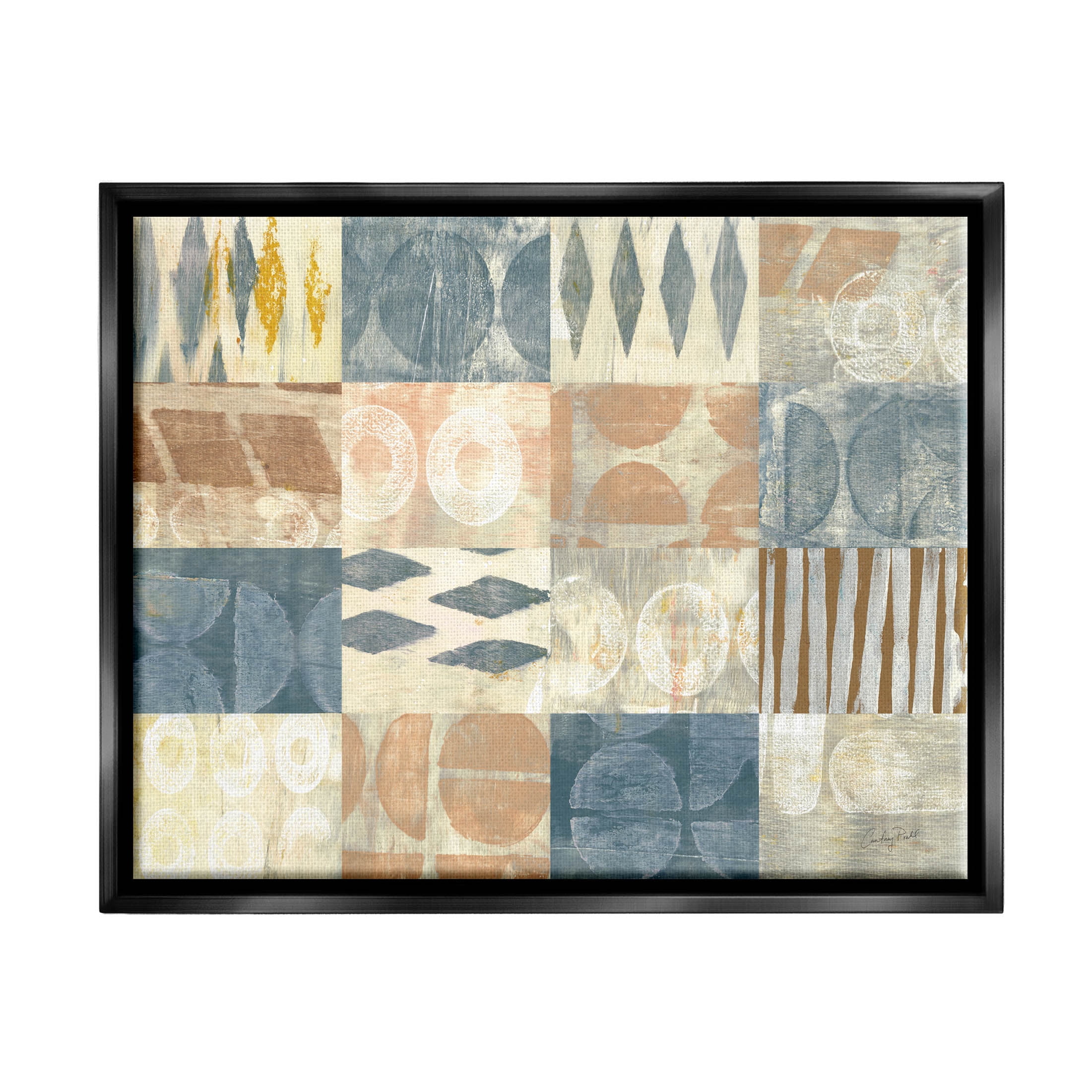 Stupell Industries Abstract Checkered Geometric Shapes Pattern Graphic Art Jet Black Floating Framed Canvas Print Wall Art, Design by Courtney Prahl