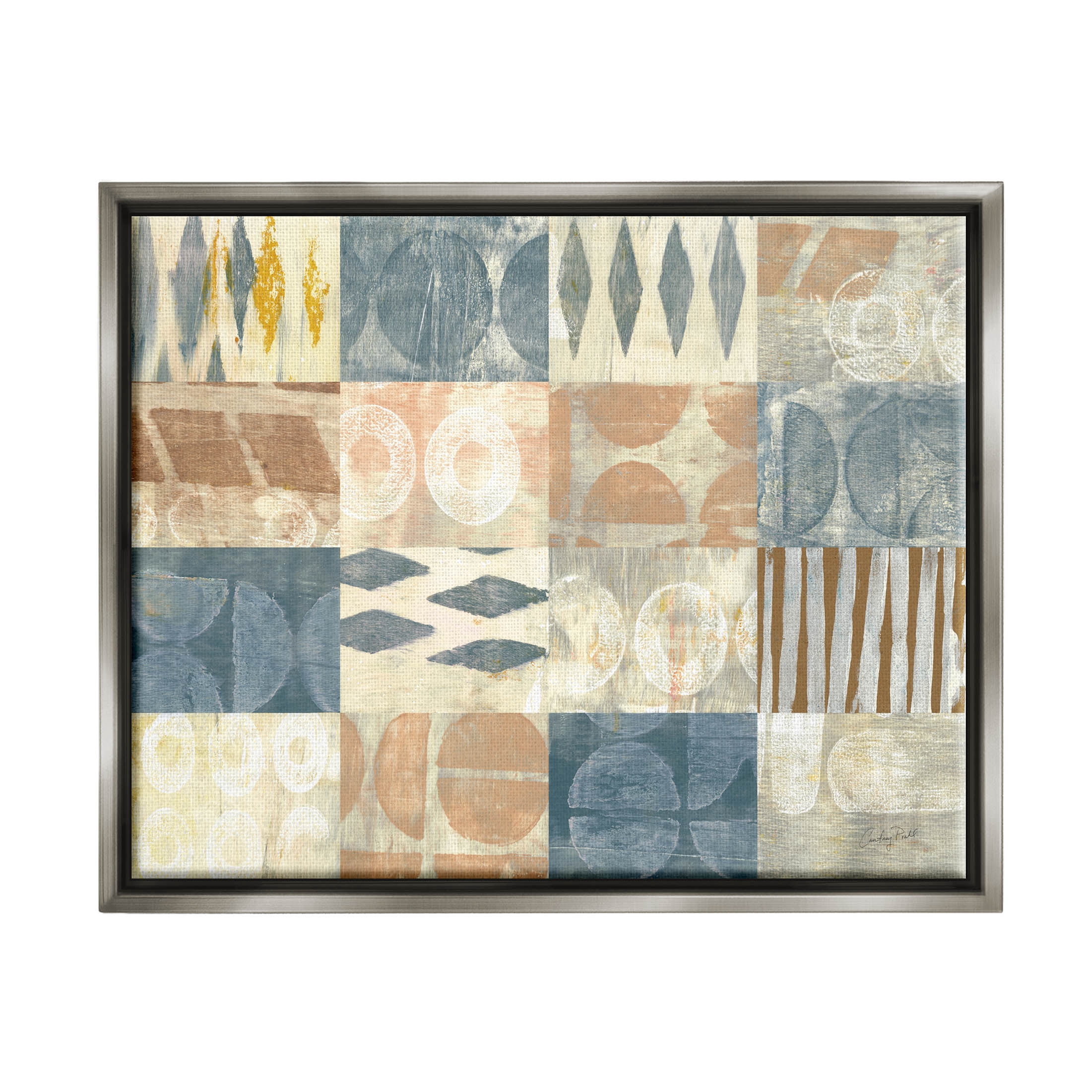 Stupell Industries Abstract Checkered Geometric Shapes Pattern Graphic Art Luster Gray Floating Framed Canvas Print Wall Art, Design by Courtney Prahl