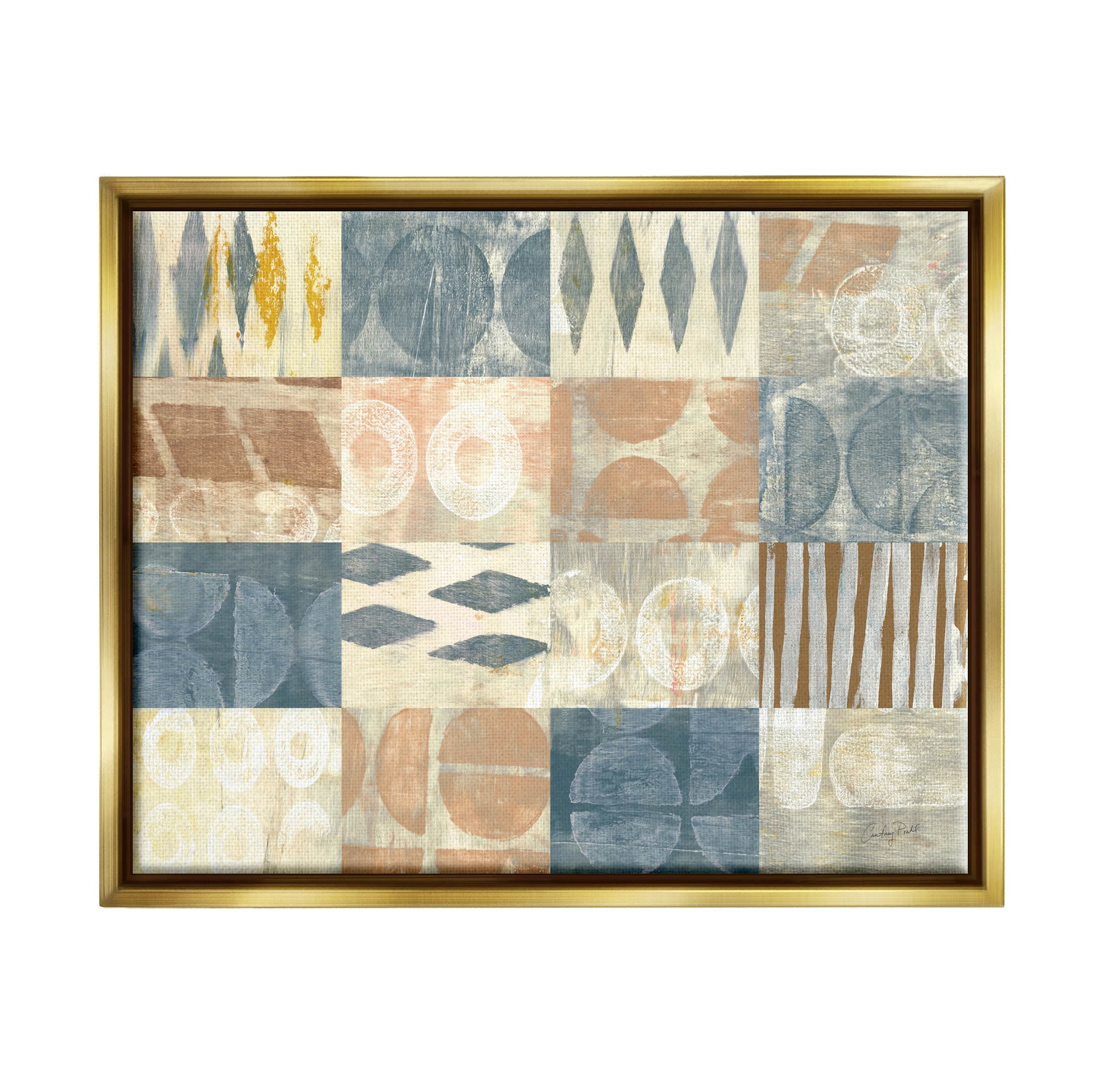 Stupell Industries Abstract Checkered Geometric Shapes Pattern Graphic Art Metallic Gold Floating Framed Canvas Print Wall Art, Design by Courtney Prahl