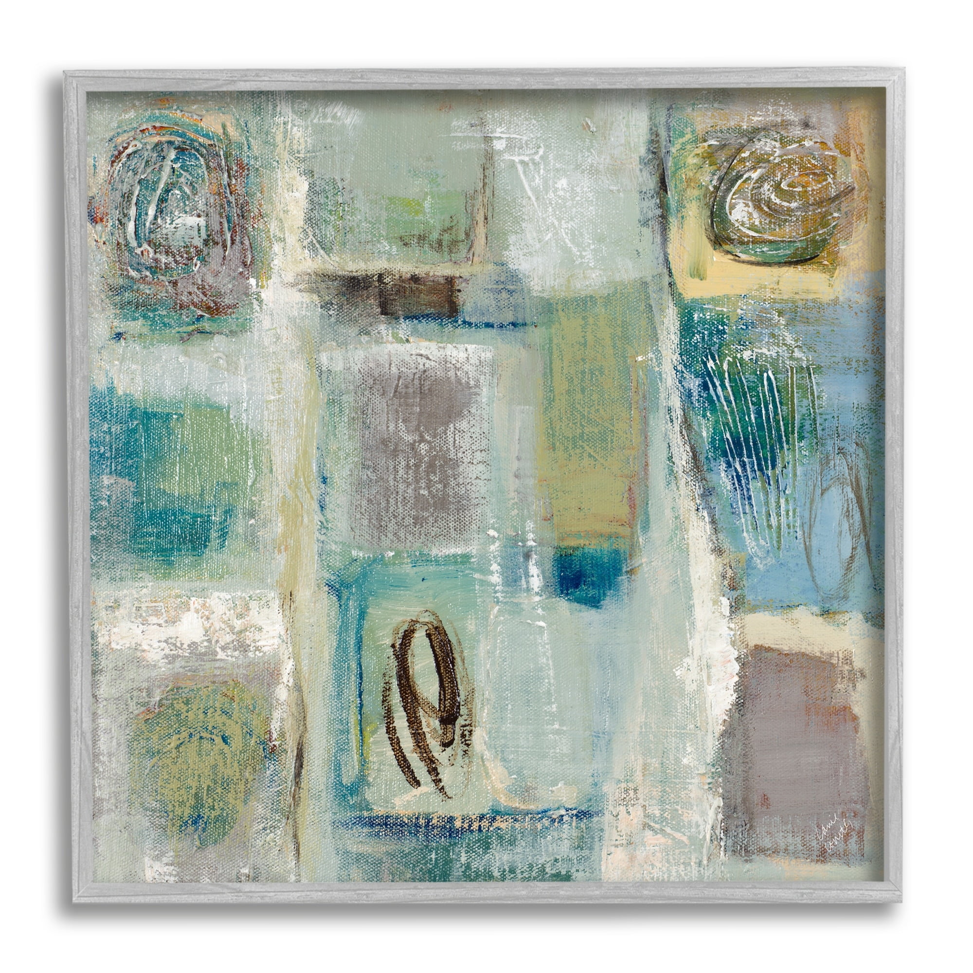 Stupell Industries Abstract Checkered Shape Painting Chaotic Spirals Gray Framed Art Print Wall Art, 17x17, by Lanie Loreth