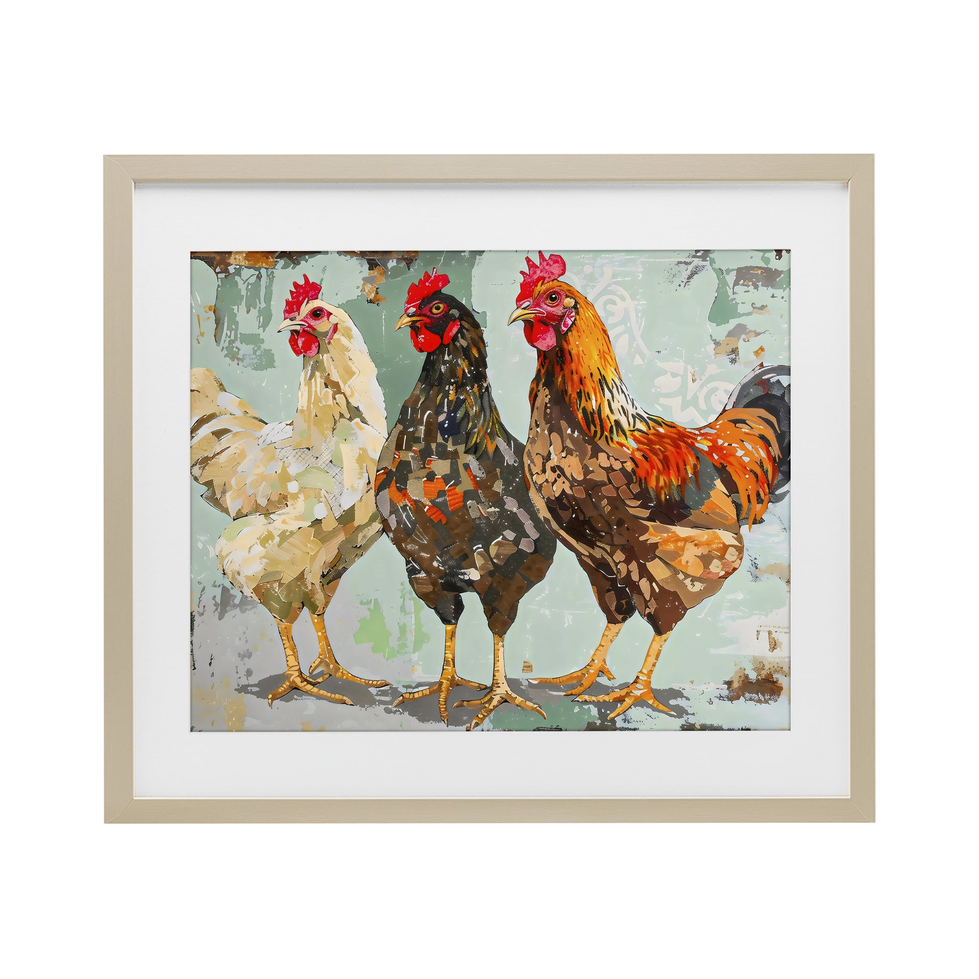 Stupell Industries Abstract Chickens Trio Birch Framed Print Under Glass, design by Creative Studio