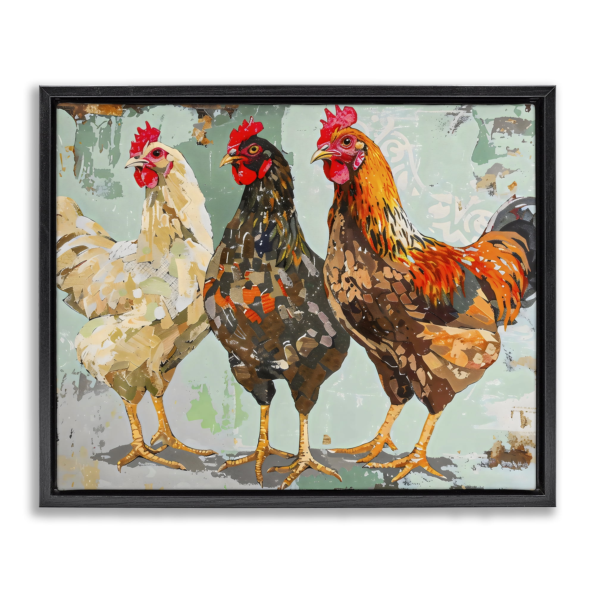 Stupell Industries Abstract Chickens Trio Black Framed Floater Canvas Wall Art, design by Creative Studio