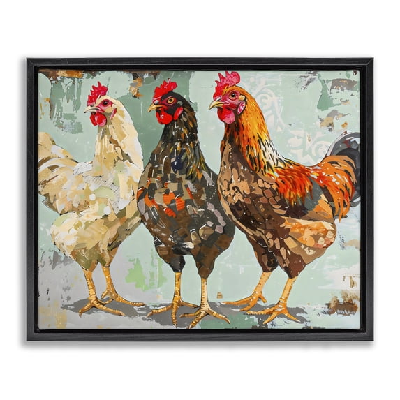 Stupell Industries Modern Abstract Chickens Trio Black Floating Frame Canvas Art, 21 x 17, by Creative Studio