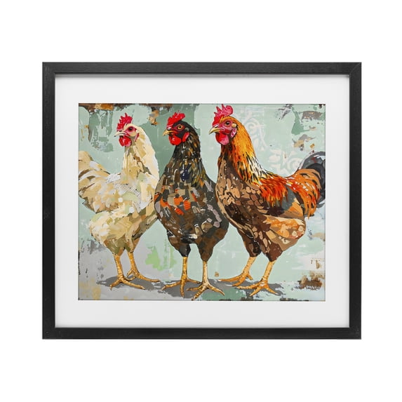 Stupell Industries Modern Abstract Chickens Trio Black Framed Print Under Glass, 16 x 13, by Creative Studio