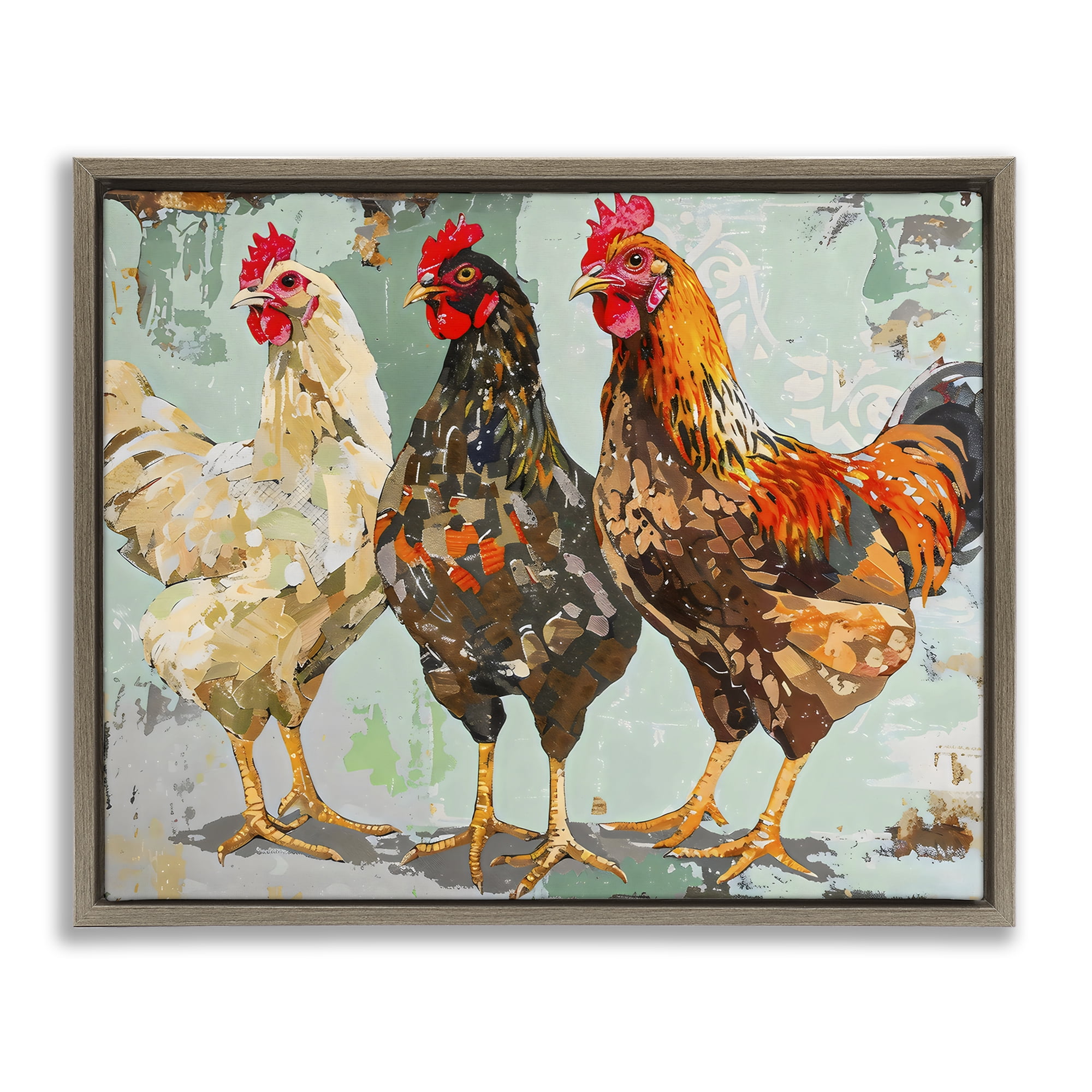 Stupell Industries Abstract Chickens Trio Brown Framed Floater Canvas Wall Art, design by Creative Studio