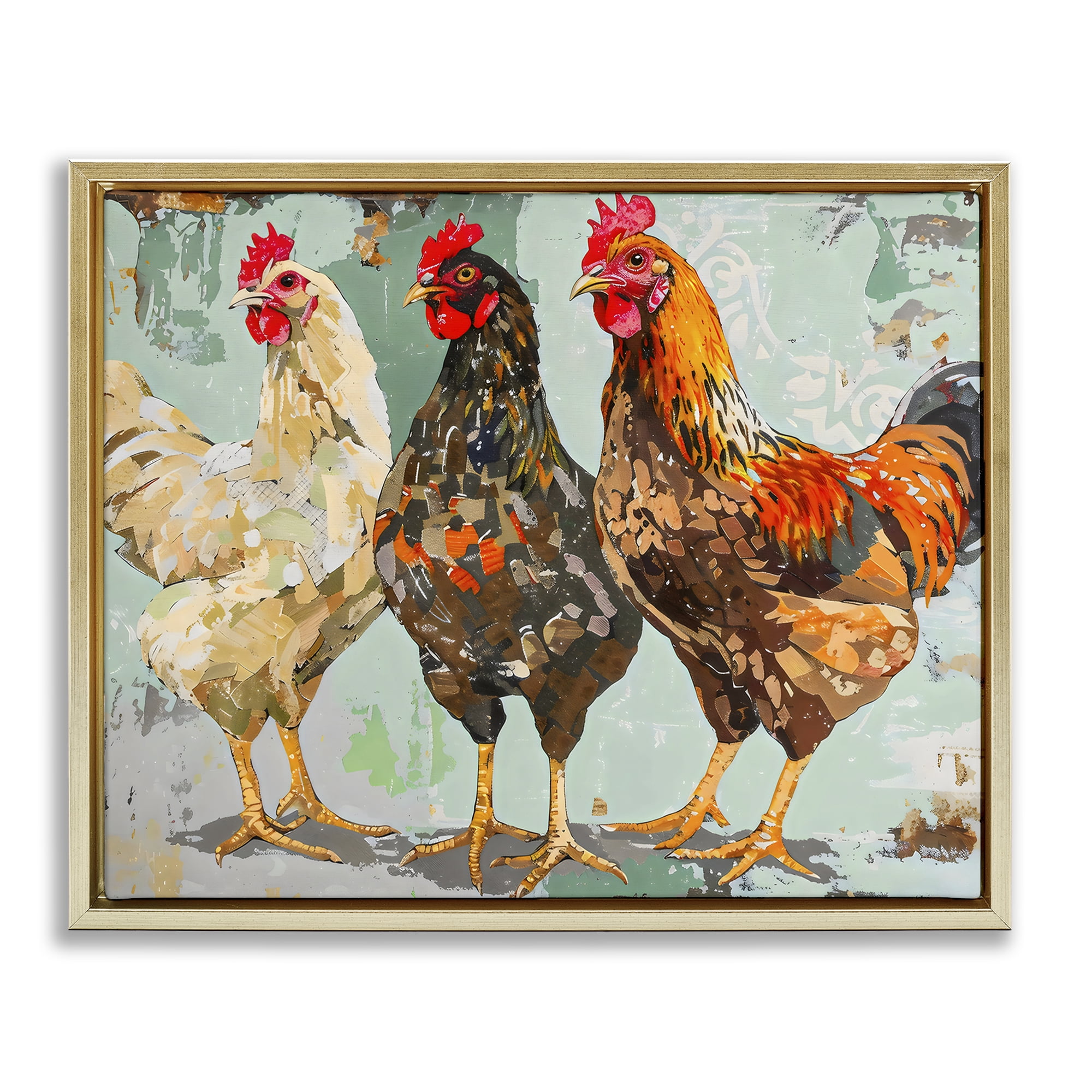 Stupell Industries Abstract Chickens Trio Gold Framed Floater Canvas Wall Art, design by Creative Studio