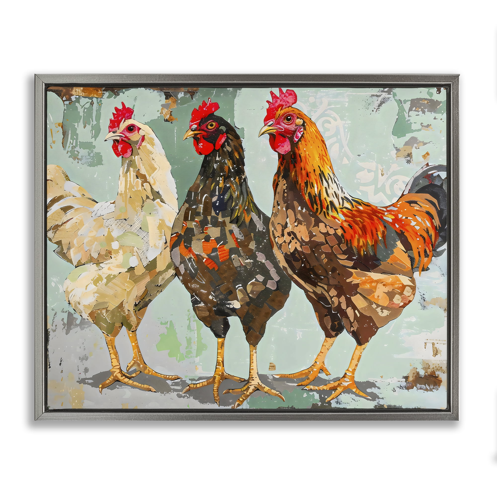 Stupell Industries Abstract Chickens Trio Gray Framed Floater Canvas Wall Art, design by Creative Studio
