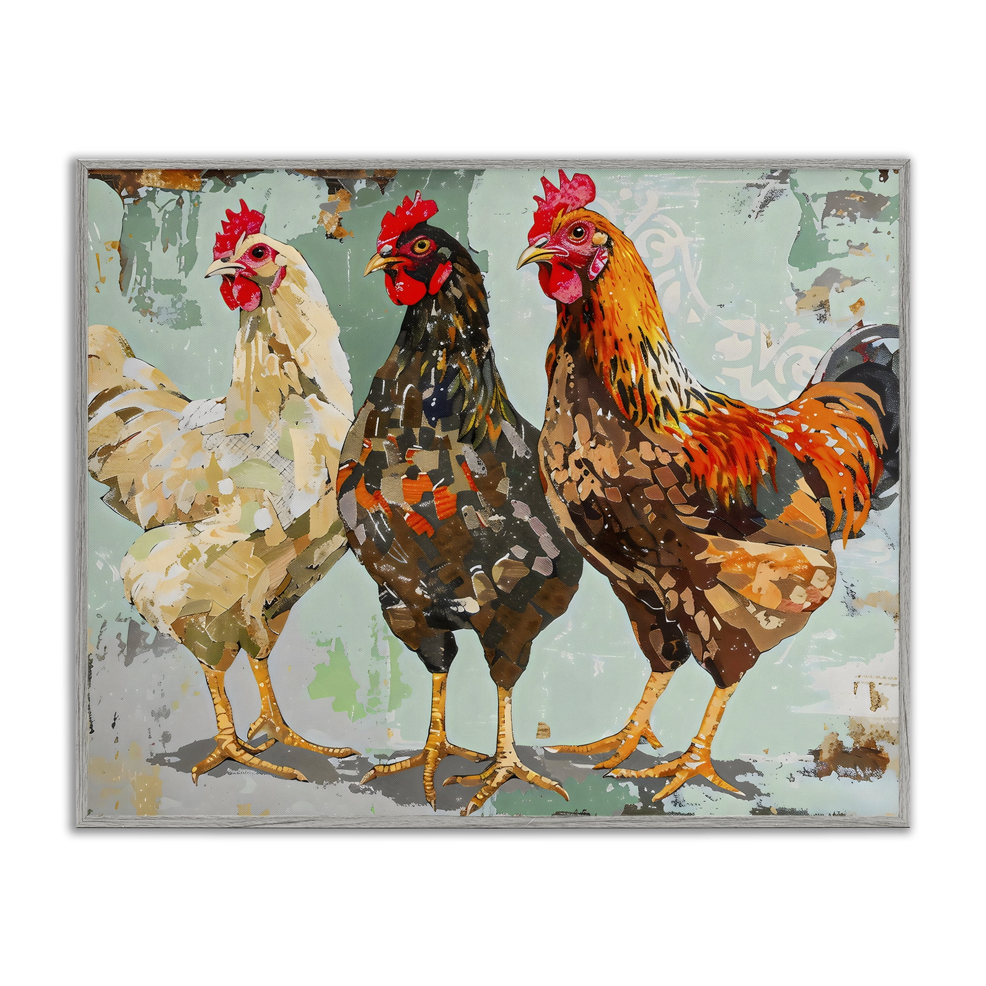 Stupell Industries Abstract Chickens Trio Gray Framed Giclee Art, design by Creative Studio