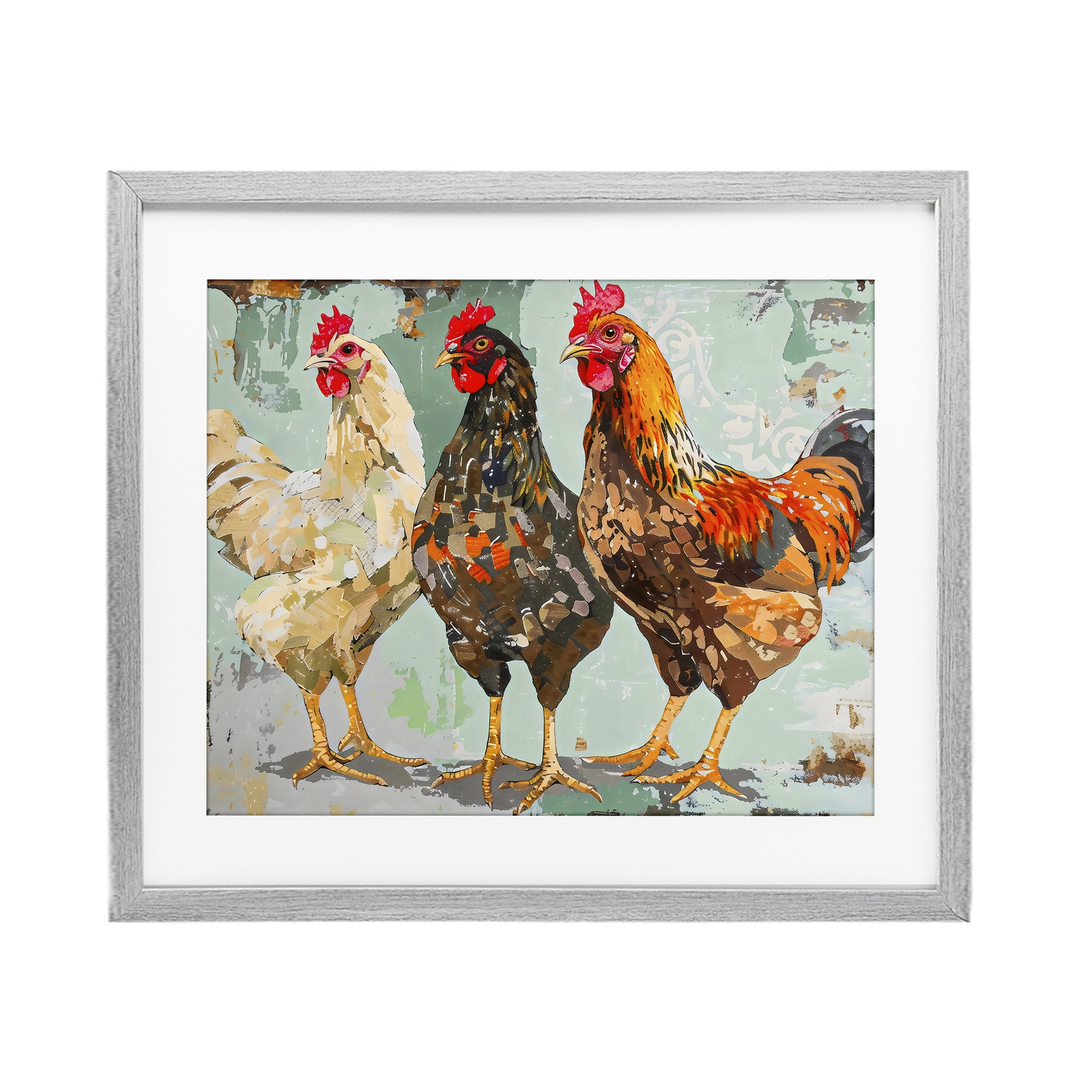 Stupell Industries Abstract Chickens Trio Gray Framed Print Under Glass, design by Creative Studio