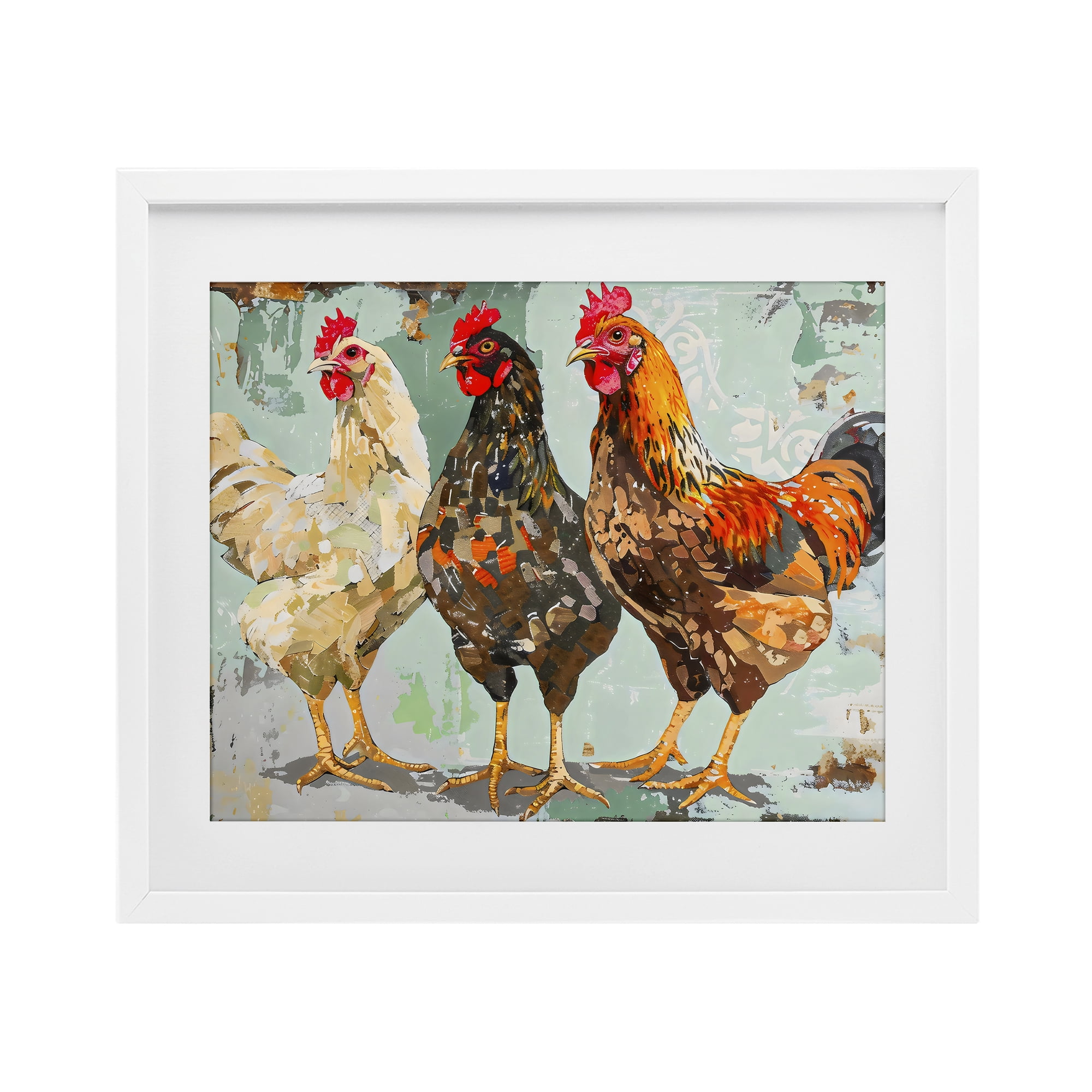 Stupell Industries Abstract Chickens Trio White Framed Print Under Glass, design by Creative Studio