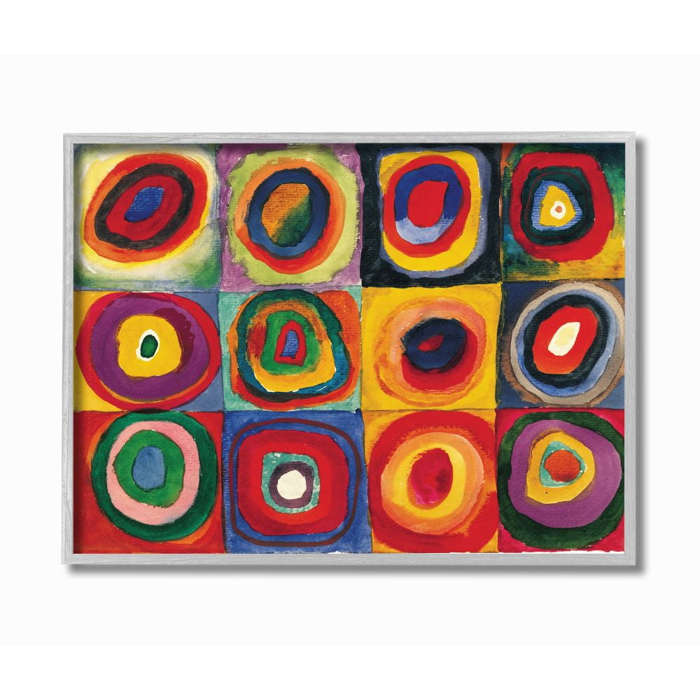 Stupell Industries Abstract Circle Pattern Red Yellow Painting Gray Framed Art Print Wall Art, 16x20, by Wassily Kandinsky