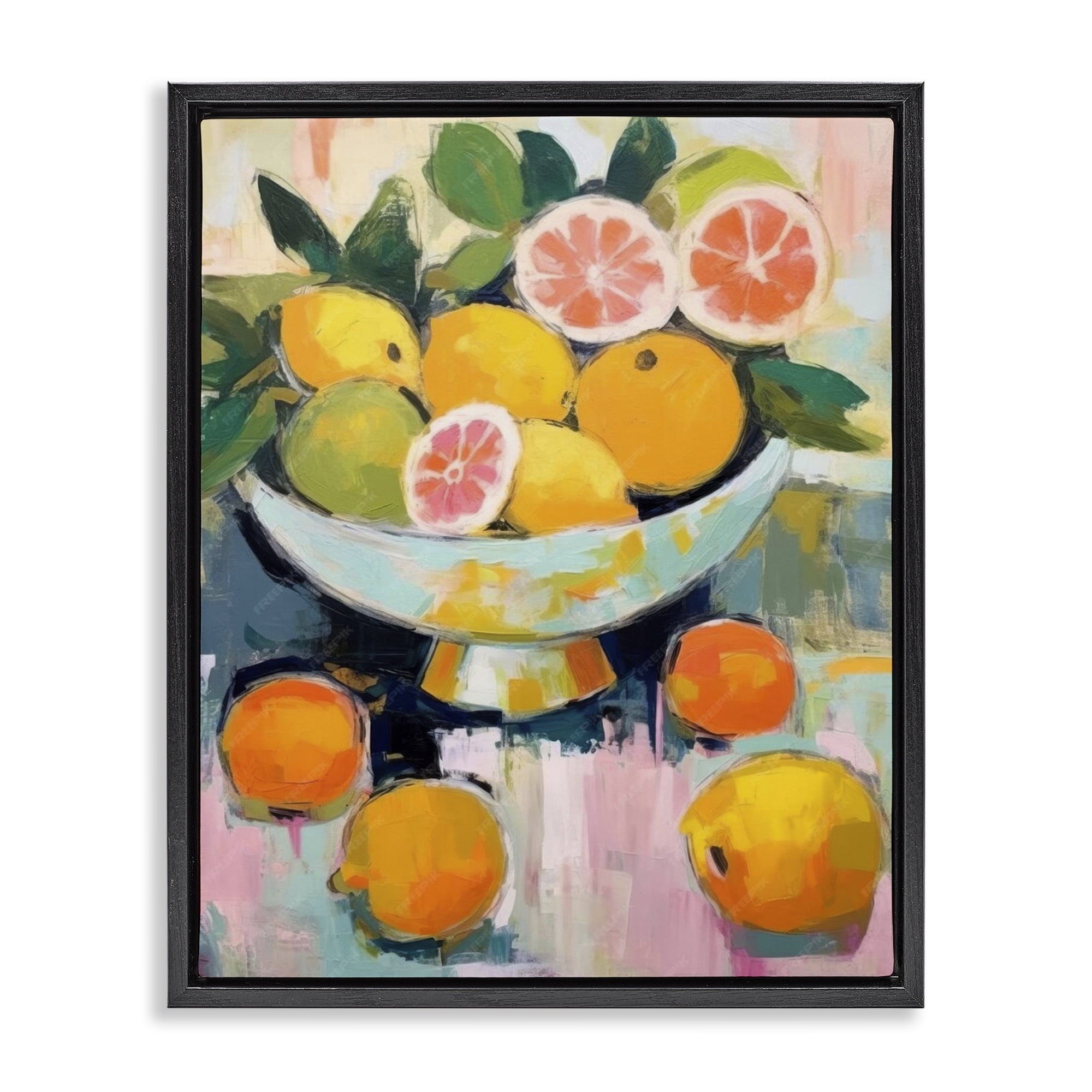 Stupell Industries Abstract Citrus Still Life Food & Beverage Painting Black Floater Framed Canvas Art Print Wall Art, 25 x 31