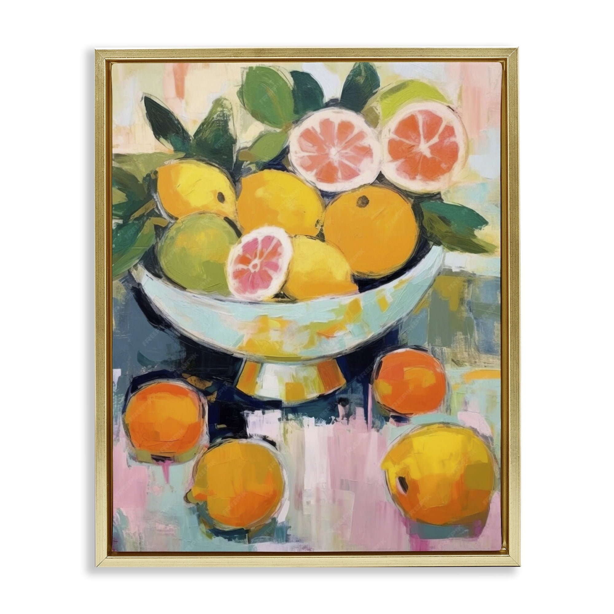 Stupell Industries Abstract Citrus Still Life Food & Beverage Painting Gold Floater Framed Canvas Art Print Wall Art, 17 x 21