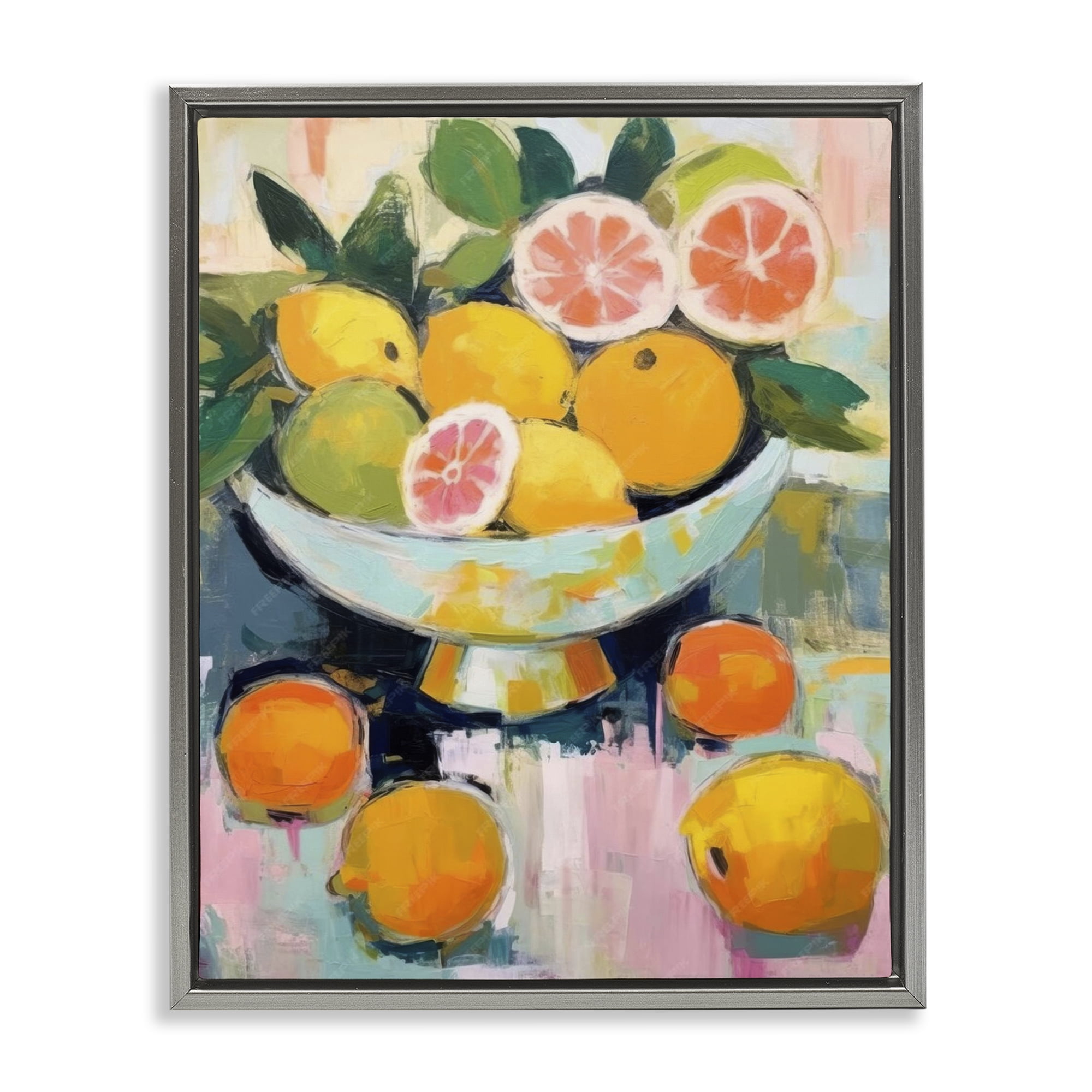 Stupell Industries Abstract Citrus Still Life Food & Beverage Painting Gray Floater Framed Canvas Art Print Wall Art, 17 x 21