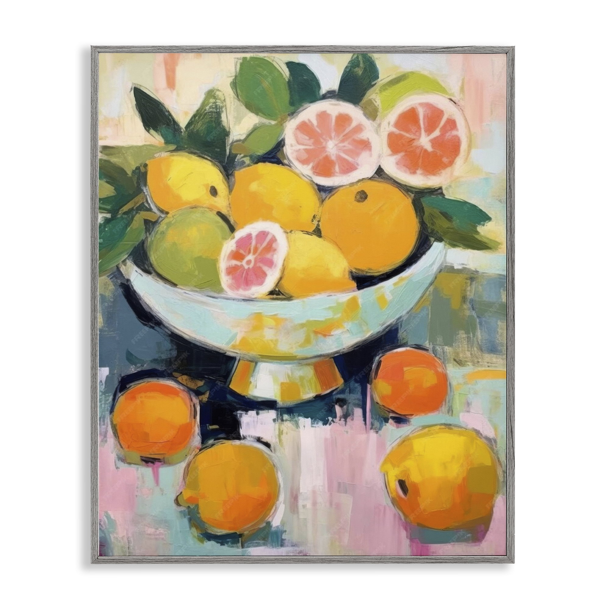 Stupell Industries Abstract Citrus Still Life Food & Beverage Painting Gray Framed Art Print Wall Art, 16 x 20