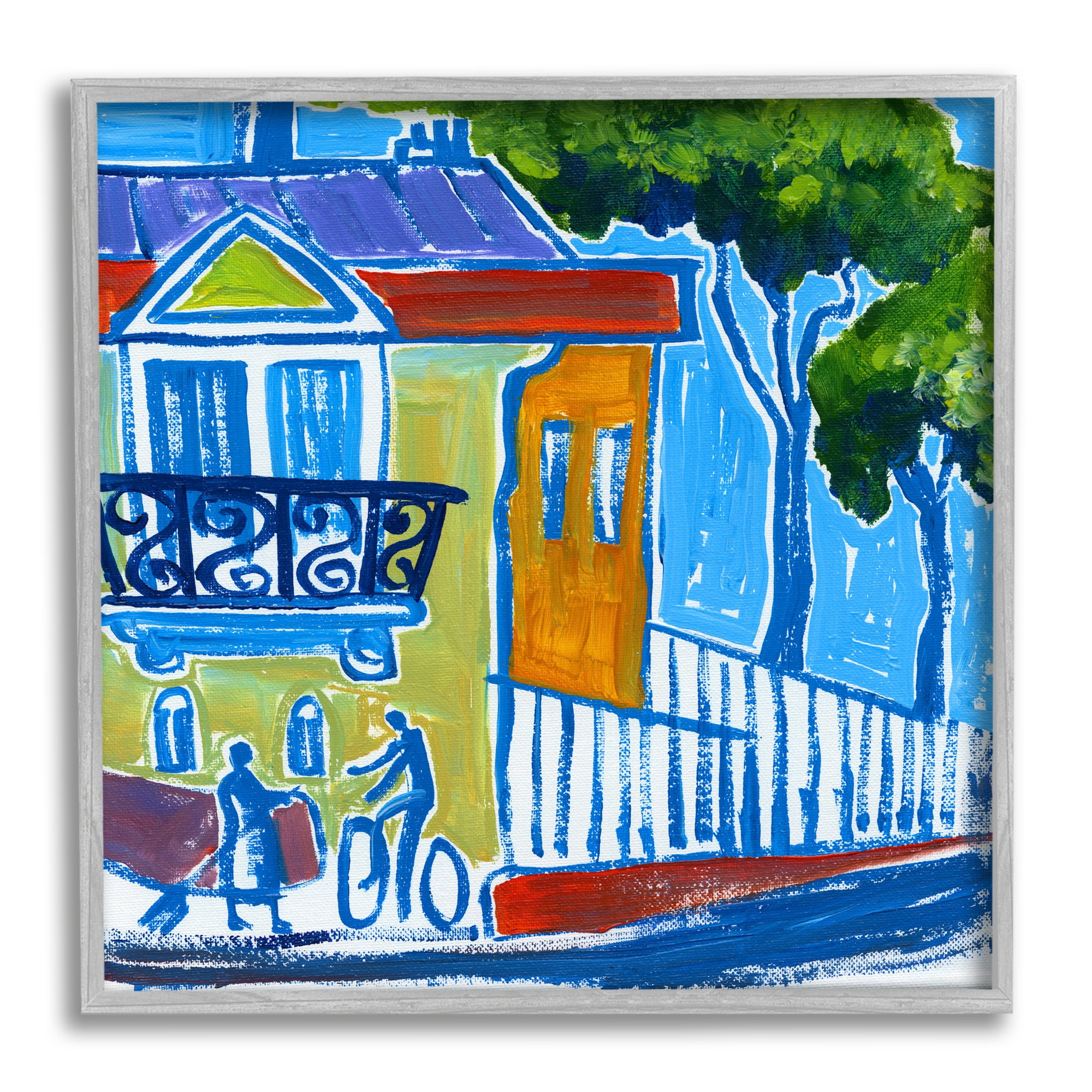 Stupell Industries Abstract City Corner Modern Style Town Buildings Painting Gray Framed Art Print Wall Art, Design by Ben Mann