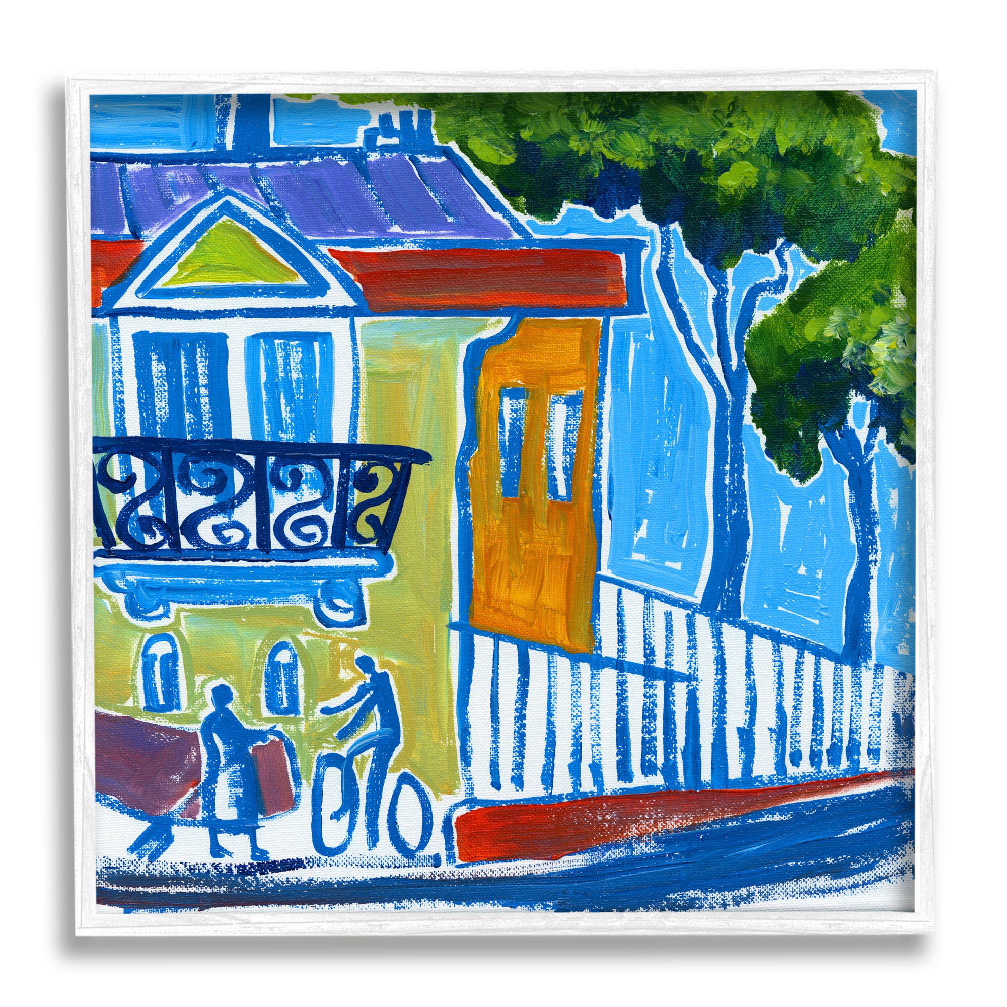 12" x 12" White Framed Abstract City Corner Painting Print