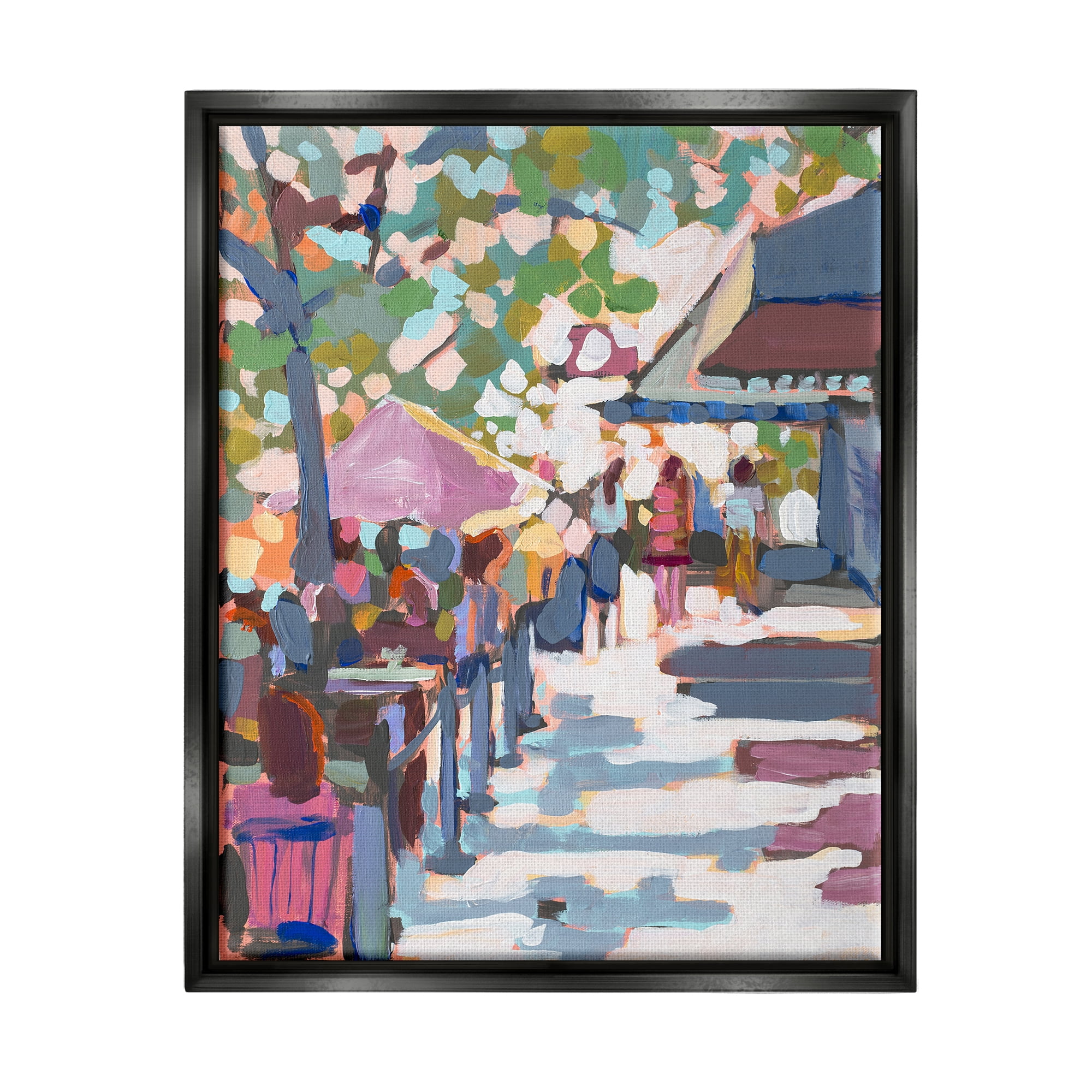 Stupell Industries Abstract City Market Abstract Painting Black Floater Framed Canvas Art Print Wall Art, 25 x 31