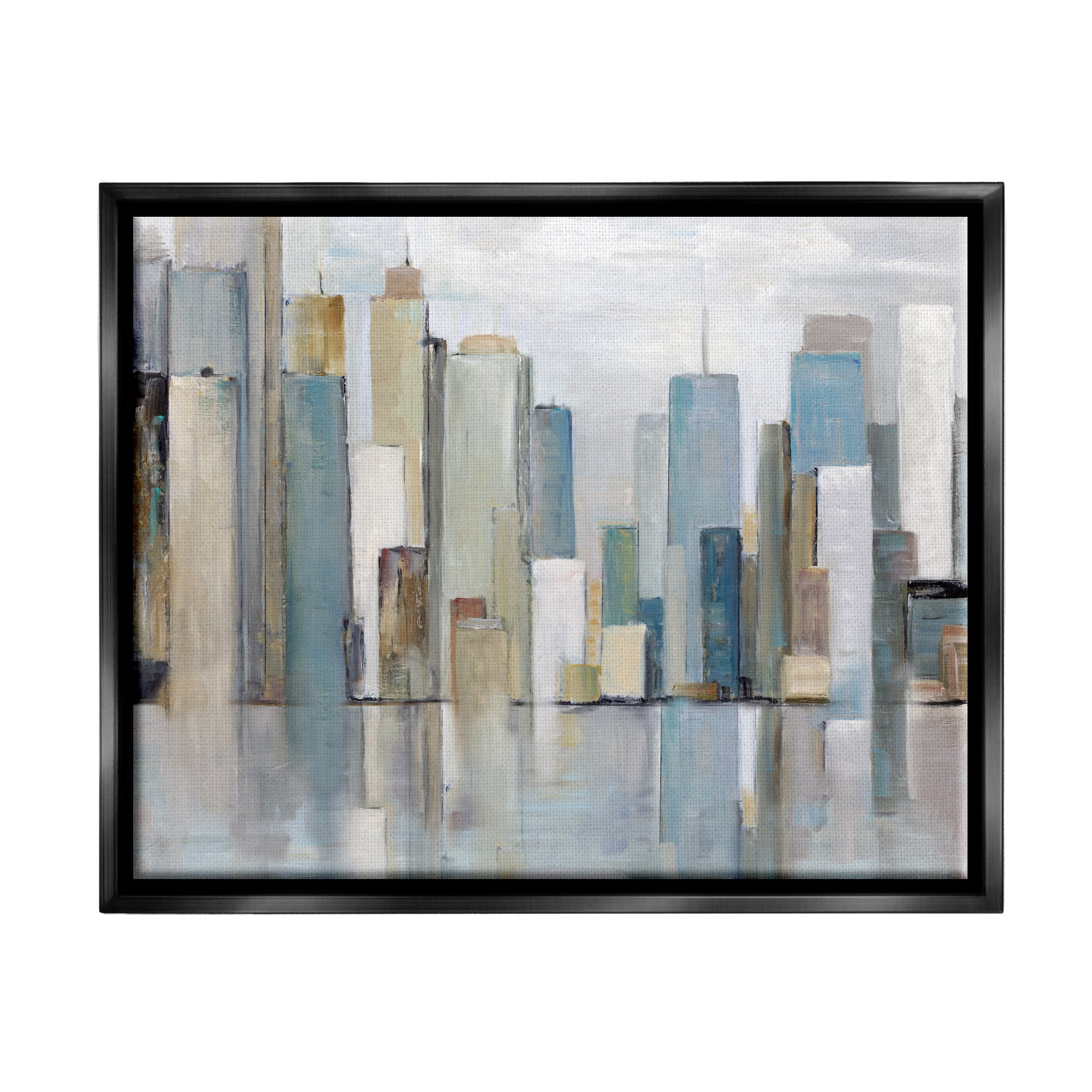 Stupell Industries Abstract Cityscape Buildings Abstract Painting Black Floater Framed Canvas Art Print Wall Art, 21 x 17
