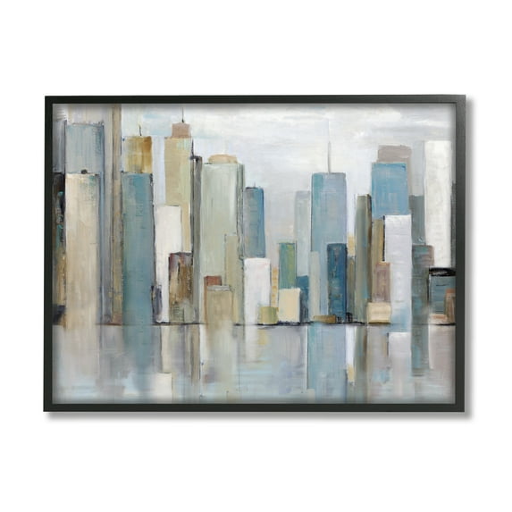 Stupell Industries Abstract Cityscape Buildings Abstract Painting Black Framed Art Print Wall Art, 20 x 16