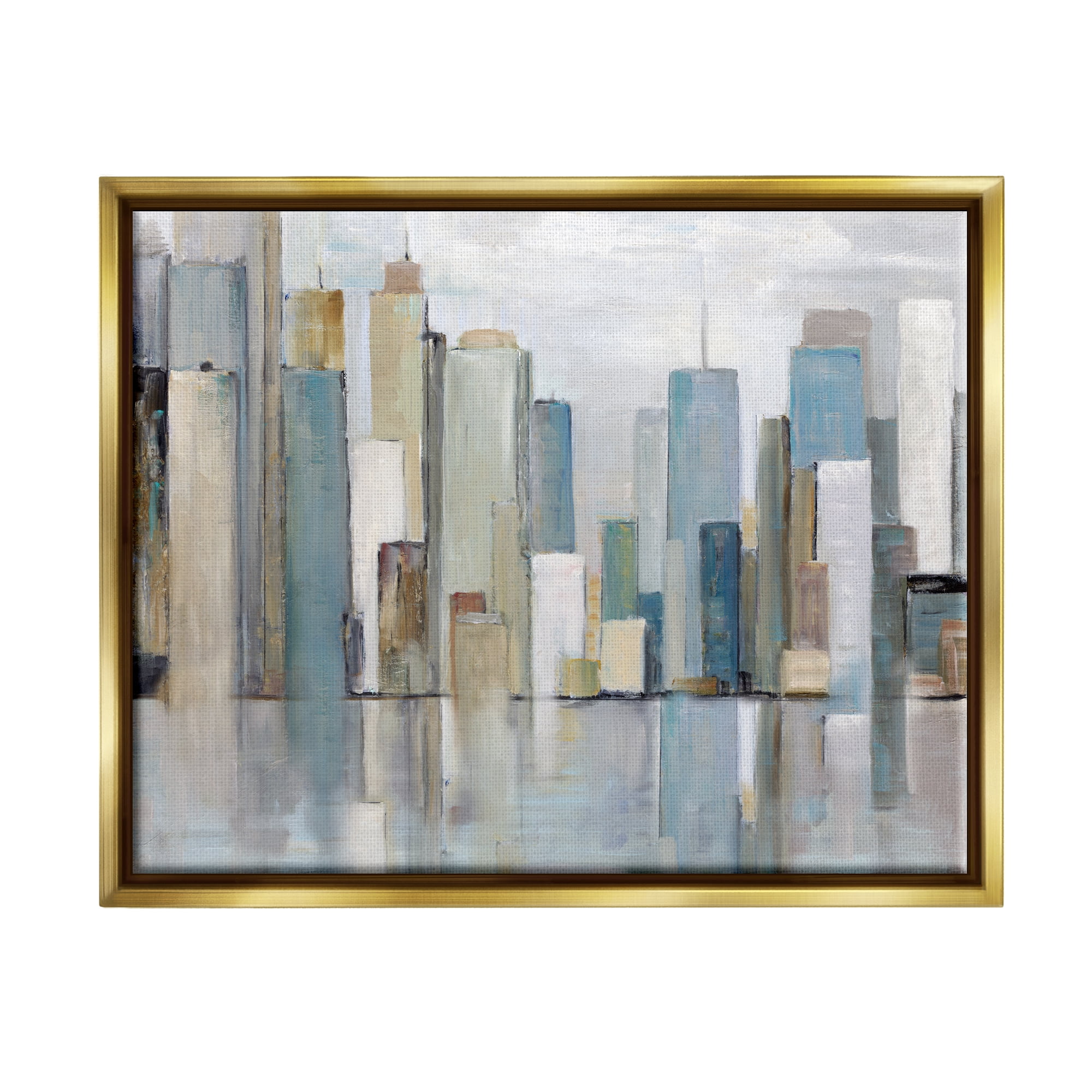 Stupell Industries Abstract Cityscape Buildings Abstract Painting Gold Floater Framed Canvas Art Print Wall Art, 31 x 25