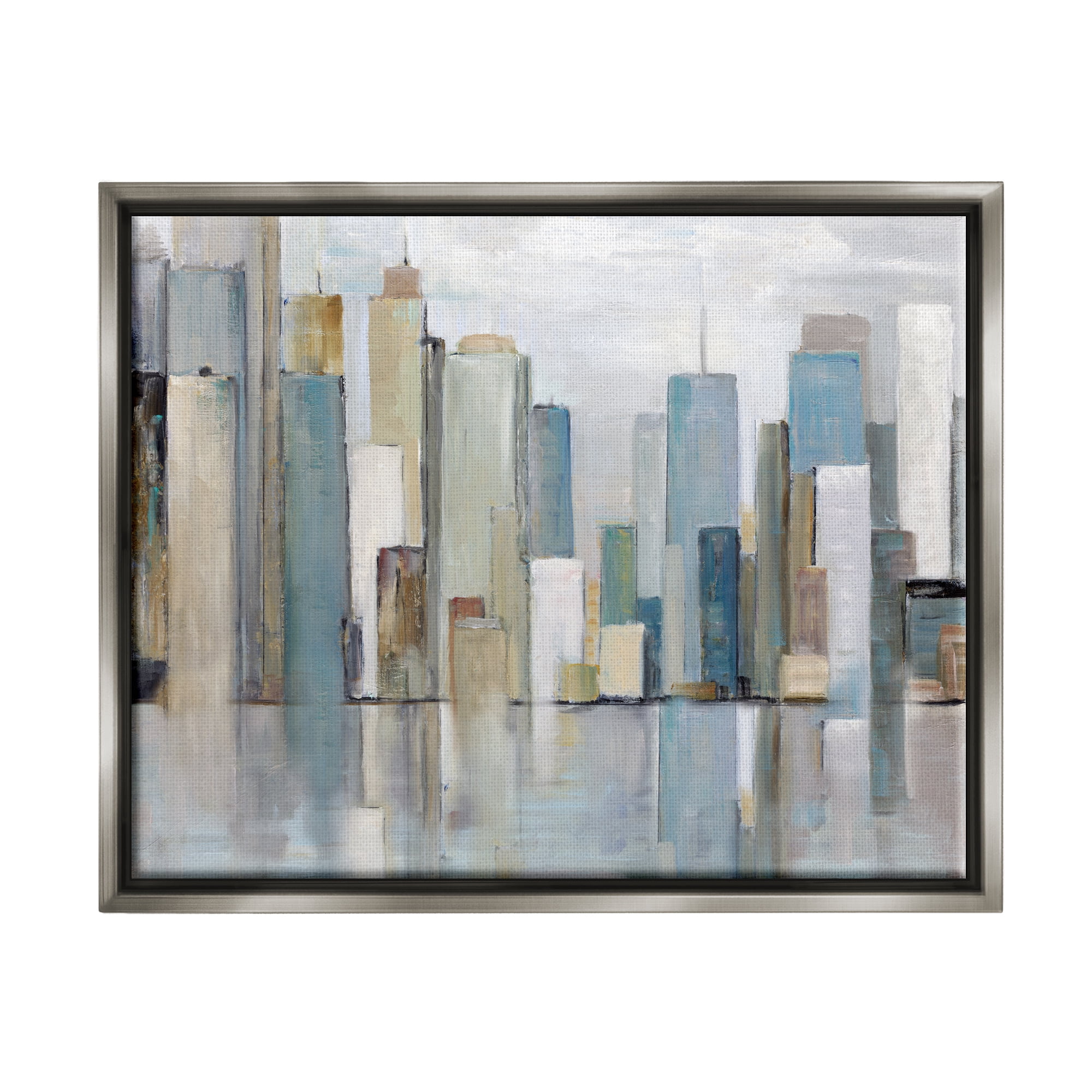 Stupell Industries Abstract Cityscape Buildings Abstract Painting Gray Floater Framed Canvas Art Print Wall Art, 31 x 25