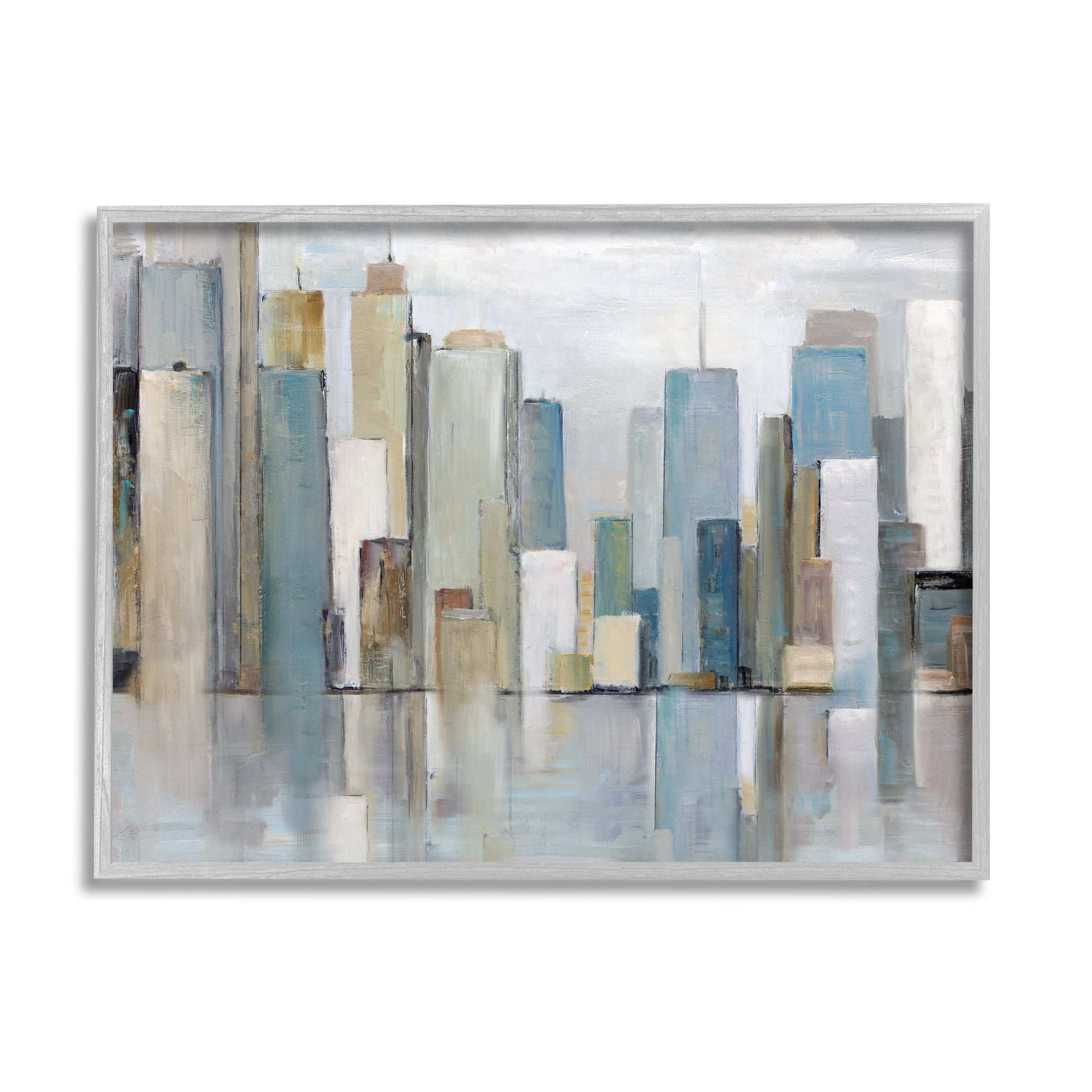 Stupell Industries Abstract Cityscape Buildings Abstract Painting Gray Framed Art Print Wall Art, 14 x 11