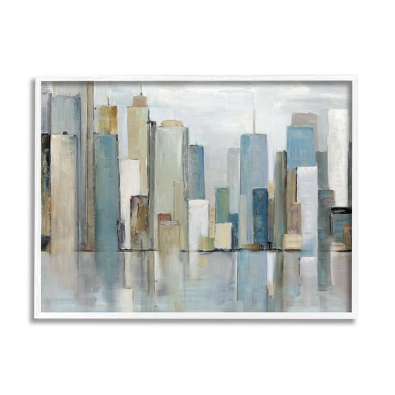 Stupell Industries Abstract Cityscape Buildings Abstract Painting White Framed Art Print Wall Art, 20 x 16