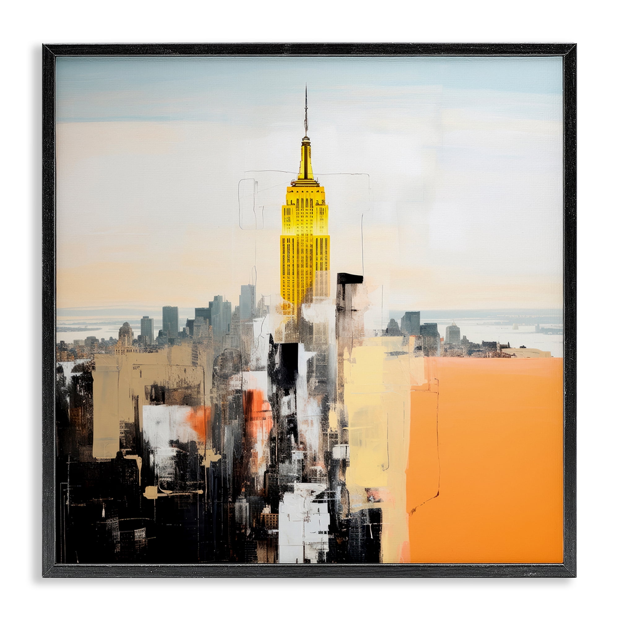Stupell Industries Abstract Cityscape Tower Scenic & Cityscapes Painting Black Framed Art Print Wall Art, 24 x 24