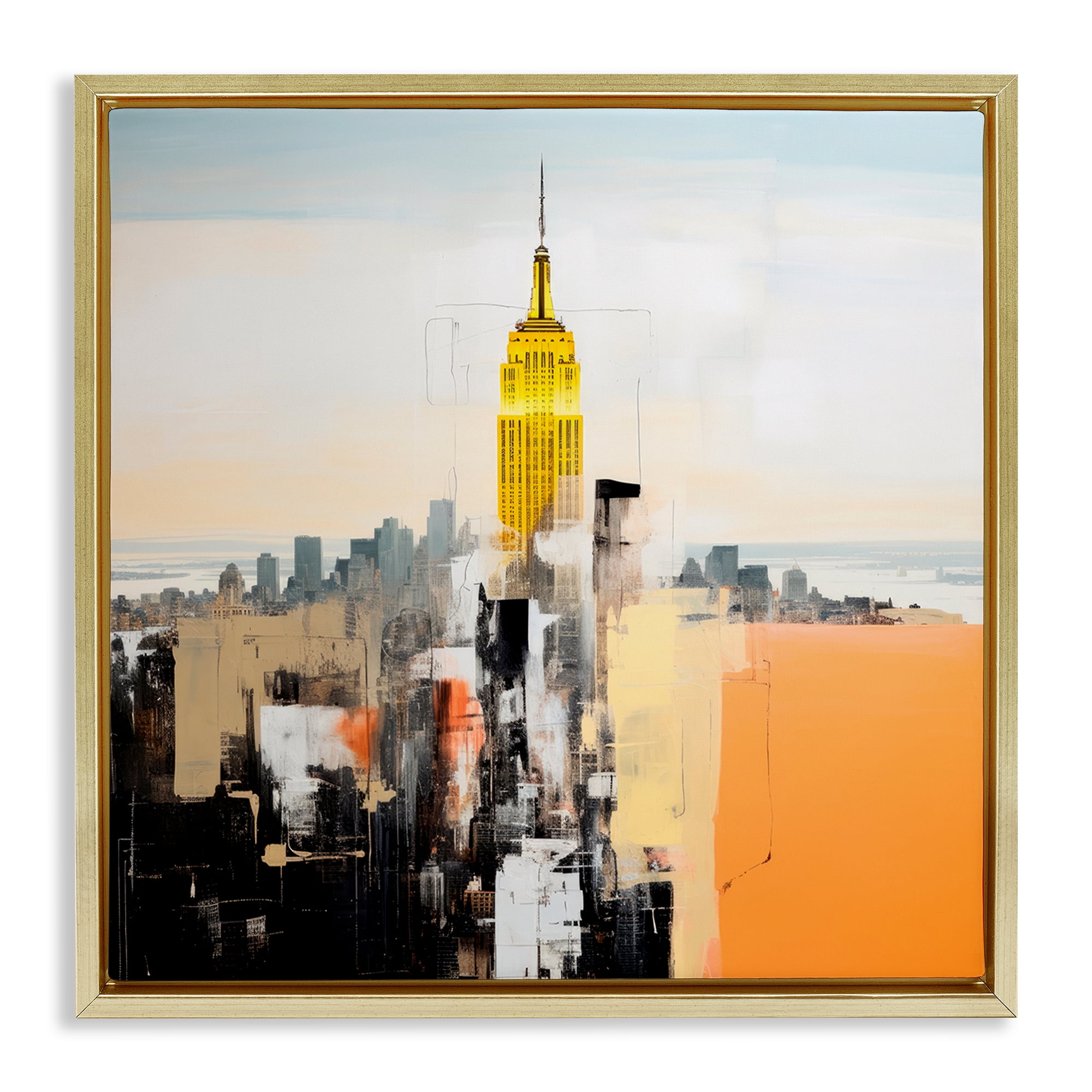 Stupell Industries Abstract Cityscape Tower Scenic & Cityscapes Painting Gold Floater Framed Canvas Art Print Wall Art, 25 x 25
