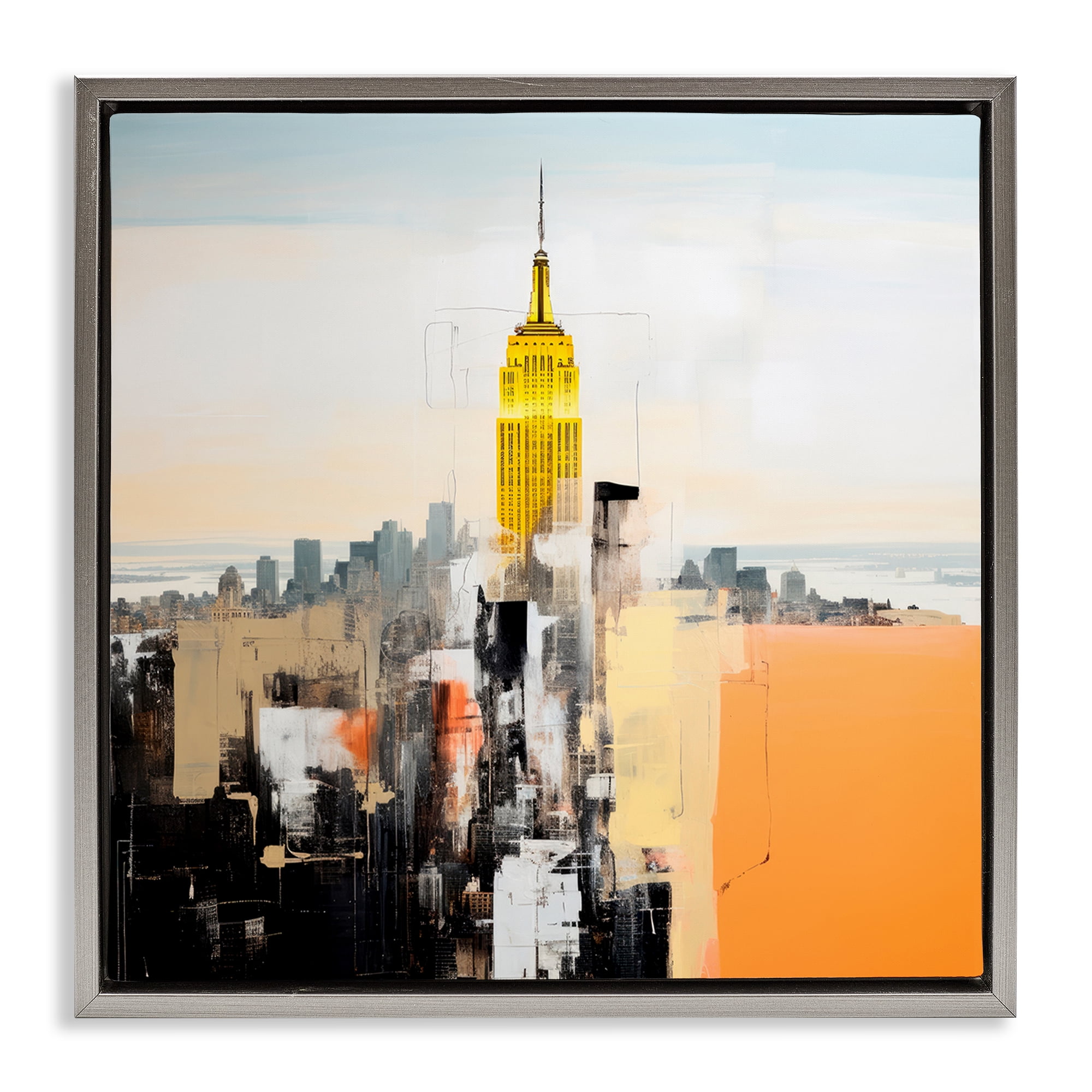 Stupell Industries Abstract Cityscape Tower Scenic & Cityscapes Painting Gray Floater Framed Canvas Art Print Wall Art, 18 x 18