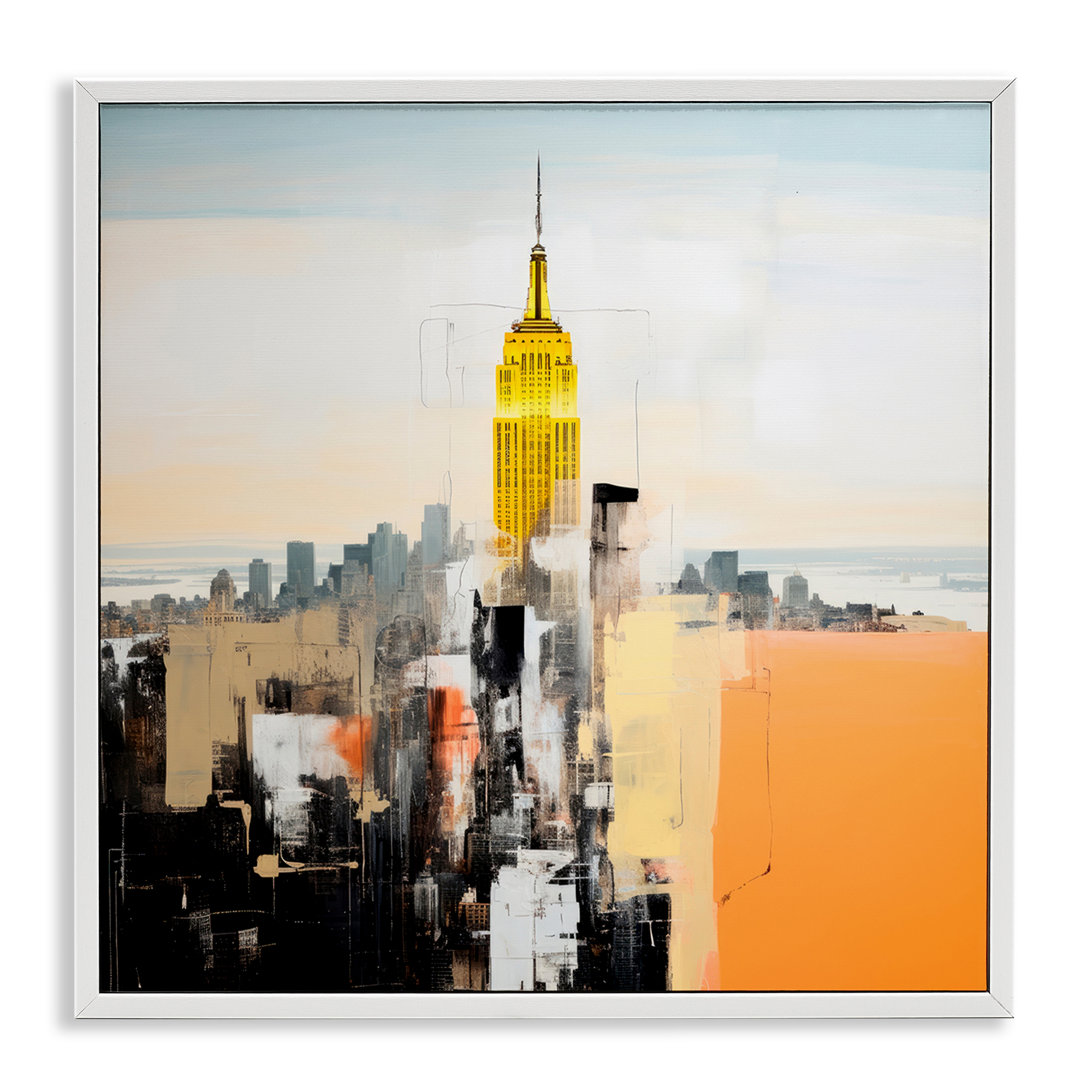 Stupell Industries Abstract Cityscape Tower Scenic & Cityscapes Painting White Framed Art Print Wall Art, 24 x 24