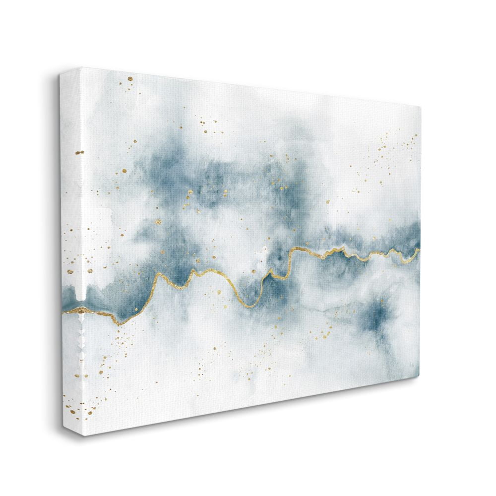 Stupell Industries Abstract Cloud Splatters White Blue Gold Painting Canvas Wall Art Design by Laura Marshall, 24" x 30"