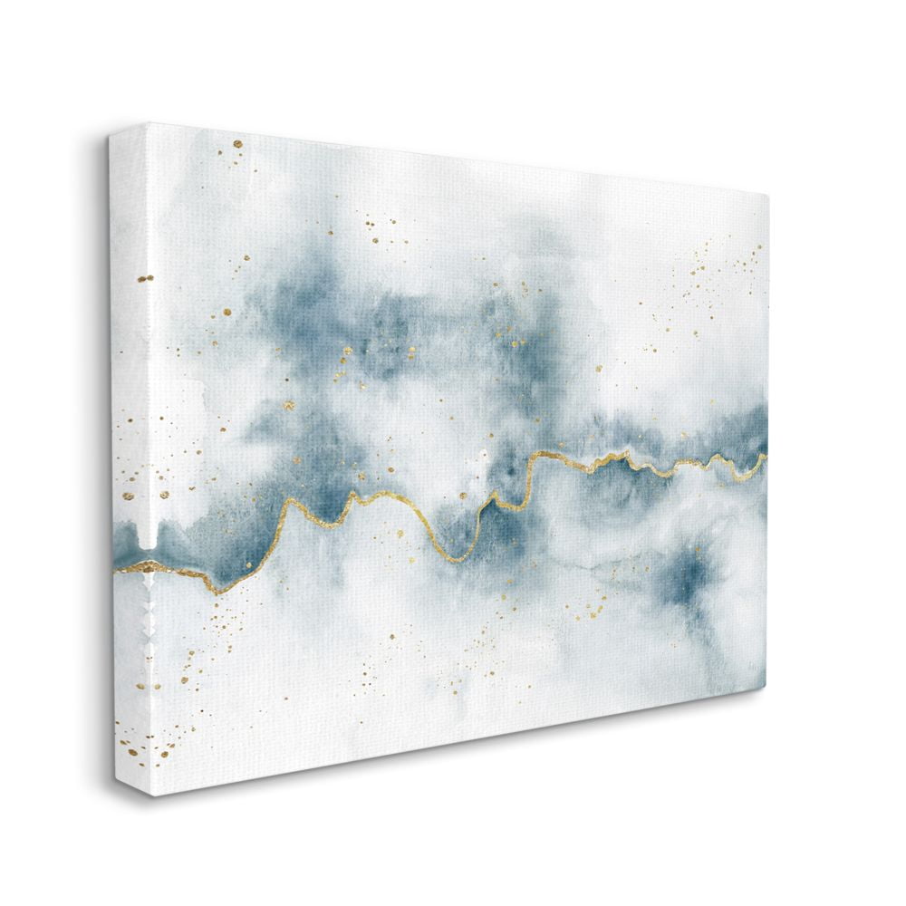 Stupell Industries Abstract Cloud Splatters White Blue Gold Painting Canvas Wall Art Design by Laura Marshall, 36" x 48"