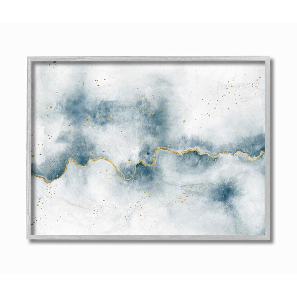 Stupell Industries Abstract Cloud Splatters White Blue Gold Painting Framed Wall Art Design by Laura Marshall, 16" x 20", Gray Framed