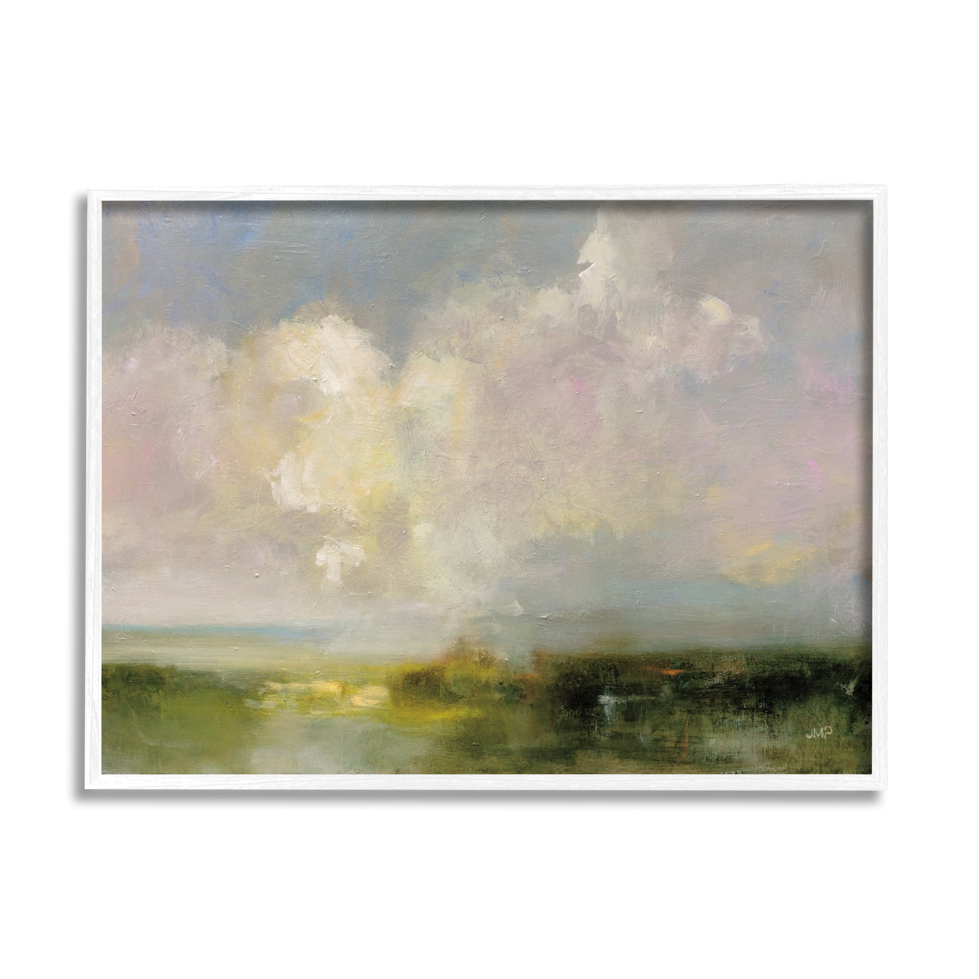 Stupell Industries Abstract Clouds Painting Landscape Painting White Framed Art Print Wall Art, 30 x 24