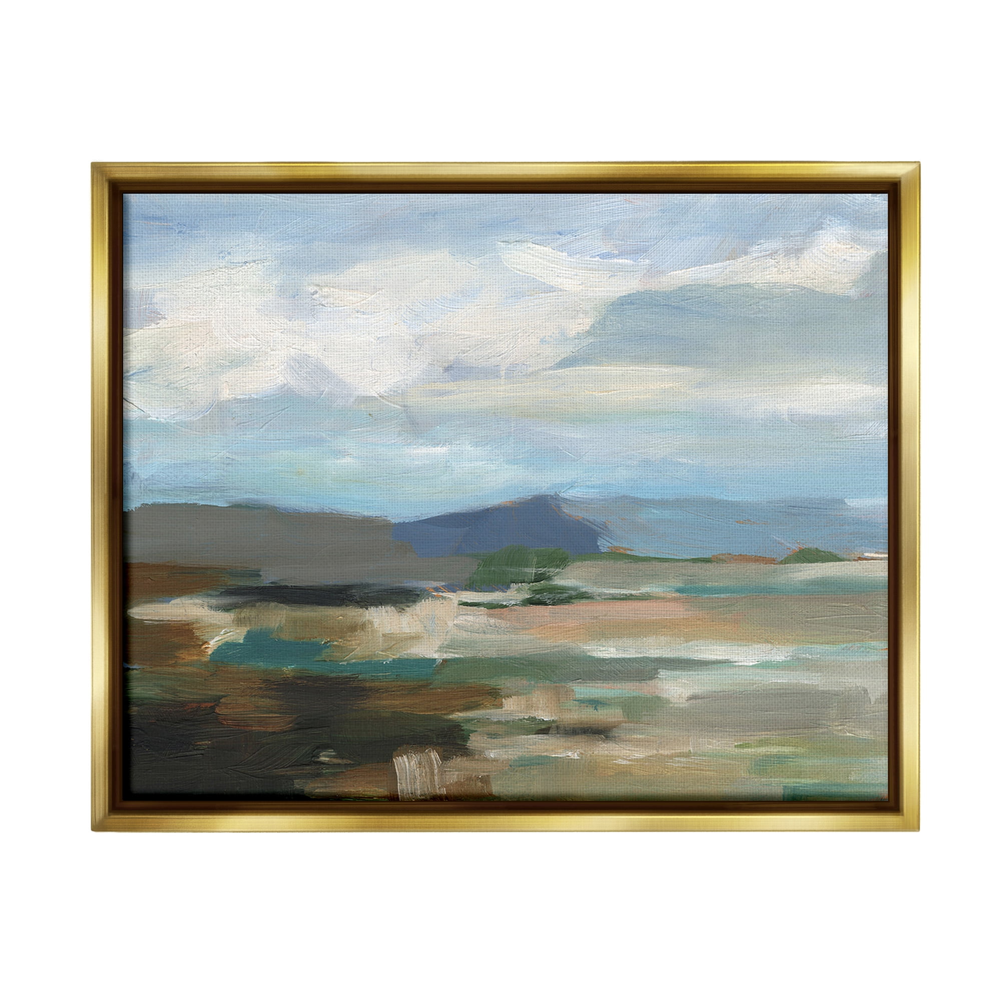 Stupell Industries Abstract Cloudy Mountains Landscape Painting Gold Floater Framed Canvas Art Print Wall Art, 21 x 17