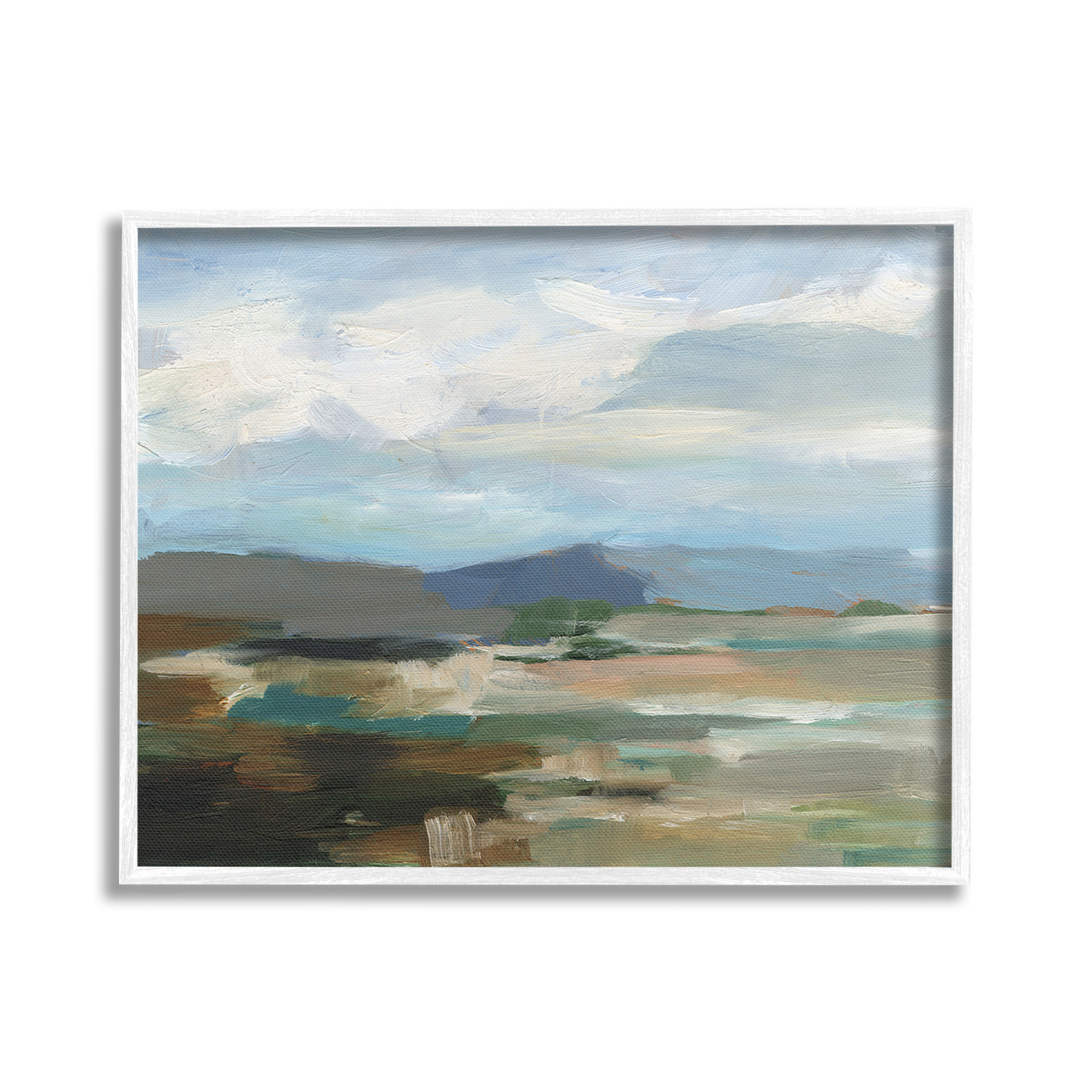 Stupell Industries Abstract Cloudy Mountains Landscape Painting White Framed Art Print Wall Art, 20 x 16