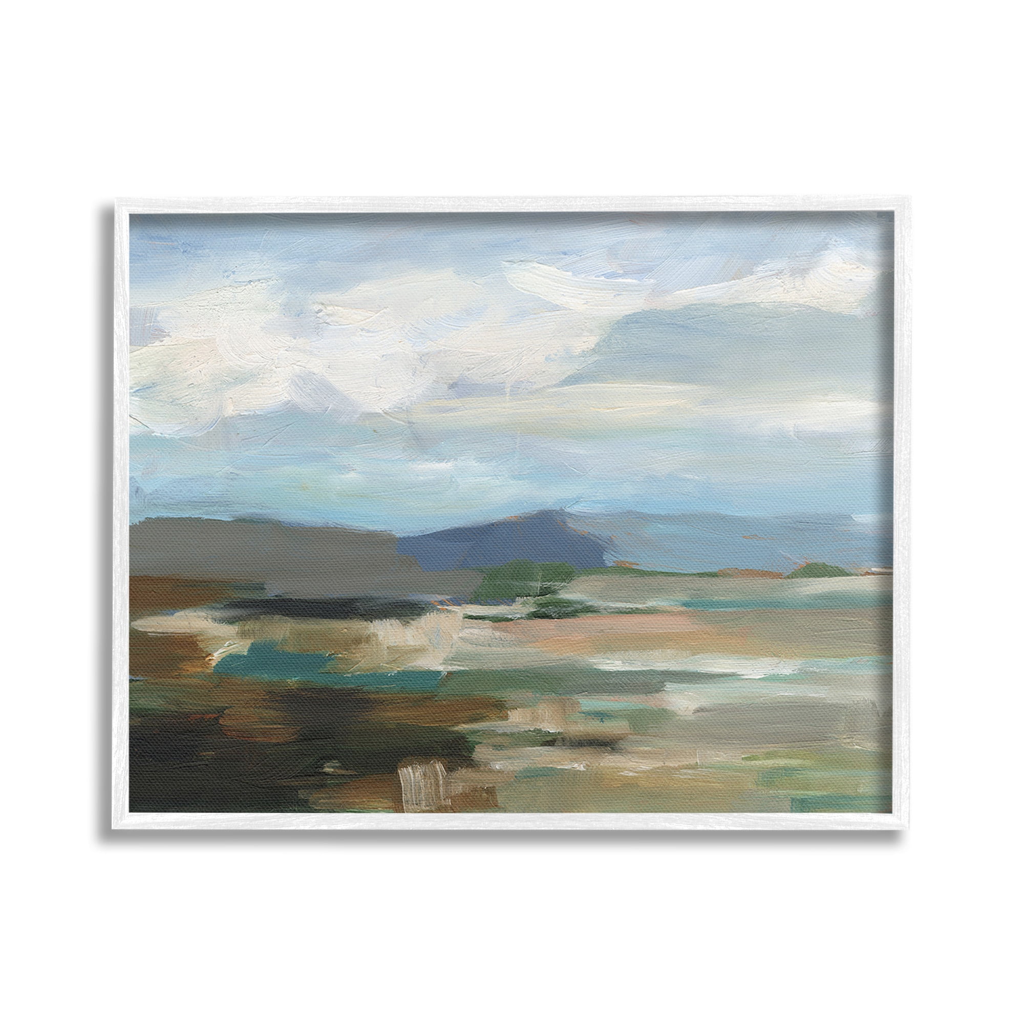 Stupell Industries Abstract Cloudy Mountains Landscape Painting White Framed Art Print Wall Art, 30 x 24