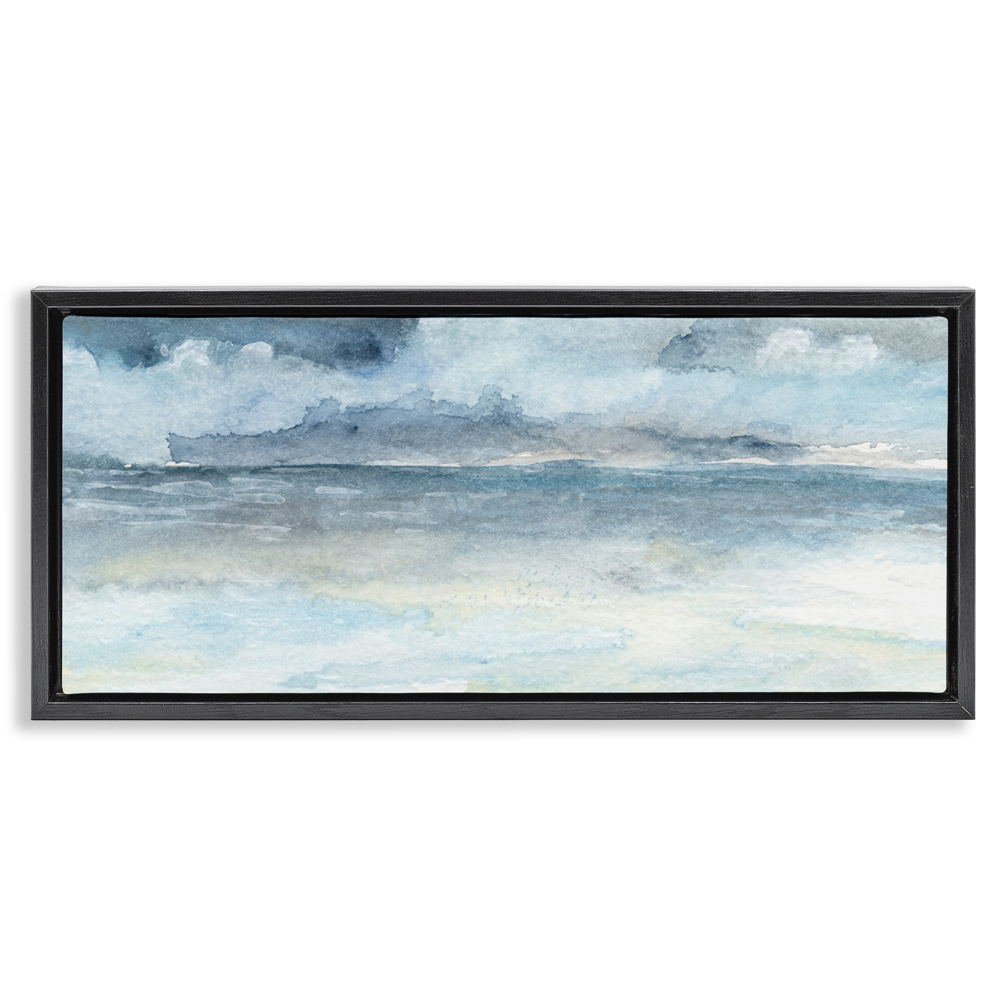 Stupell Industries Abstract Cloudy Ocean Waves Nature Painting Black Floater Framed Canvas Art Print Wall Art, 31 x 14
