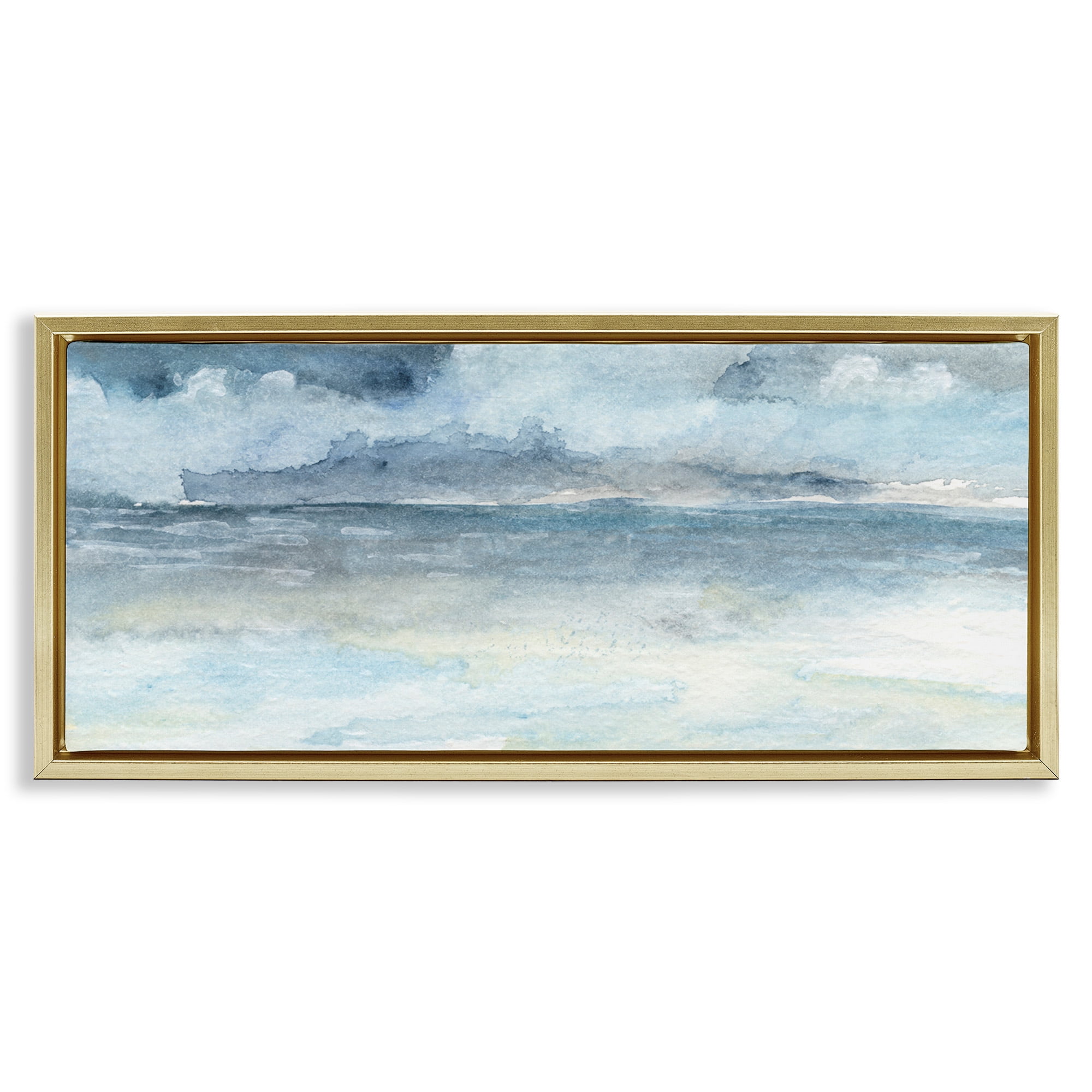 Stupell Industries Abstract Cloudy Ocean Waves Nature Painting Gold Floater Framed Canvas Art Print Wall Art, 31 x 14