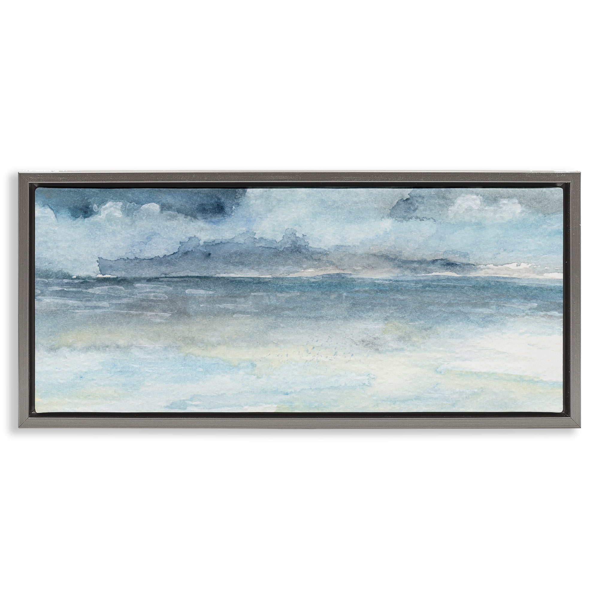 Stupell Industries Abstract Cloudy Ocean Waves Nature Painting Gray Floater Framed Canvas Art Print Wall Art, 31 x 14
